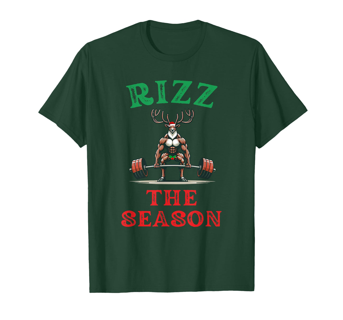 Merry Liftmas Apparel Co. Rizz the Season Funny Workout Reindeer Gym Saying Christmas T-Shirt