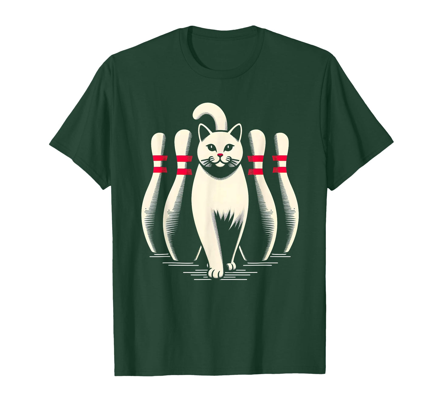 Funny Cat White Playing Bowling Retro Vintage Striking T-Shirt