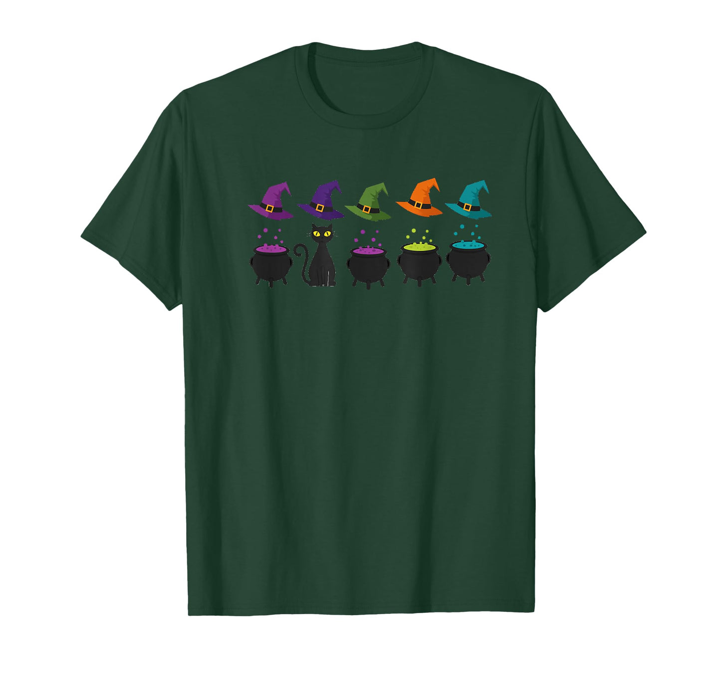 Halloween Cat Witches Hat and Cauldron Spooky Magic Design T-Shirt
