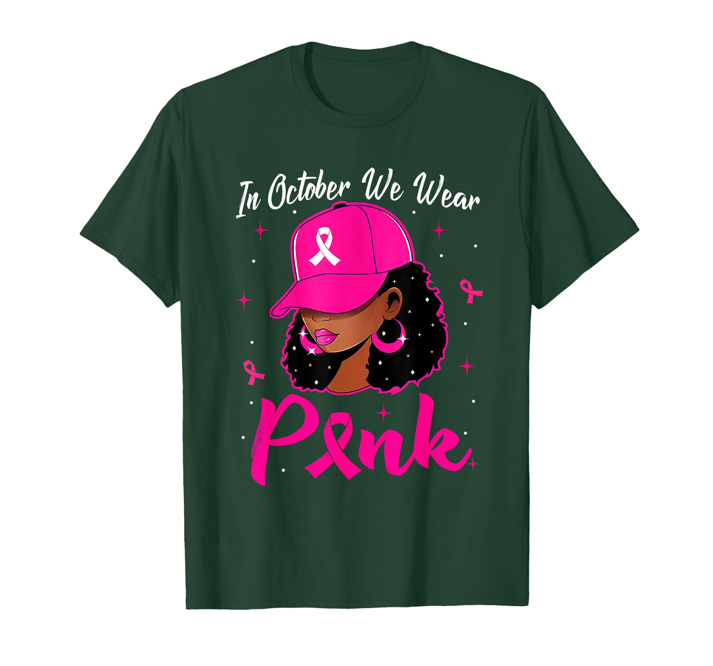 In October We Wear Pink Breast Cancer Awareness Black Women T-Shirt