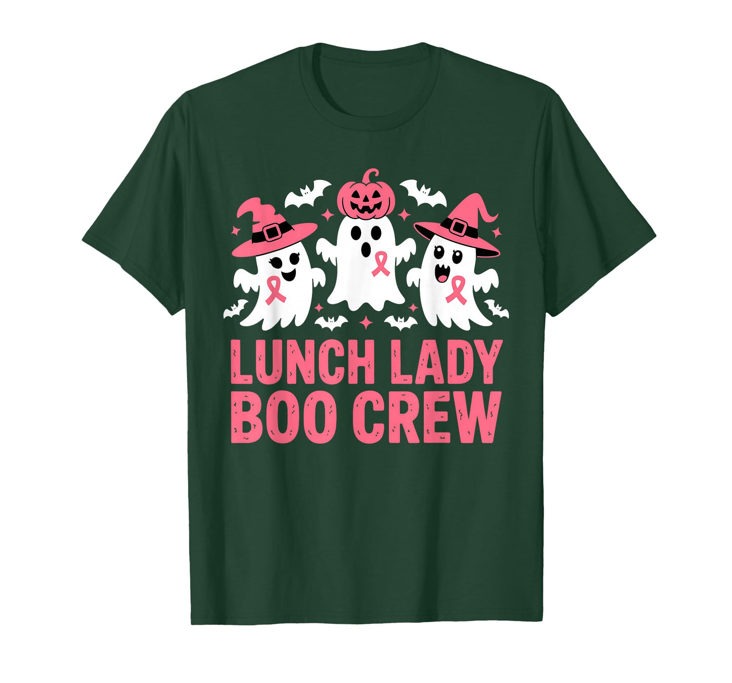 Vintage Lunch Lady Boo Crew Halloween Ghost Pink Ribbon Tees T-Shirt