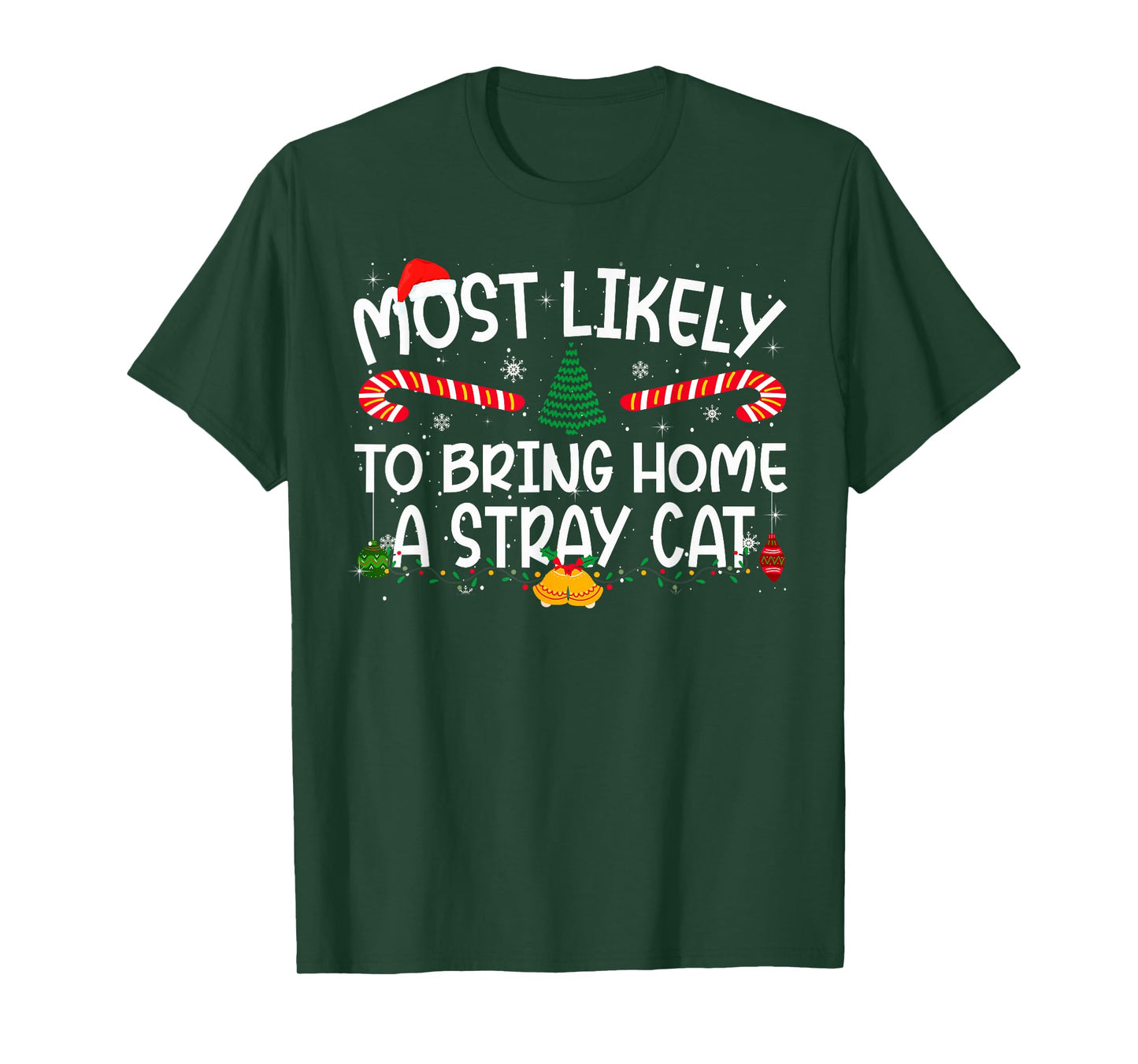 Family Matching Xmas Most Likely to Bring Home A Stray Cat T-Shirt
