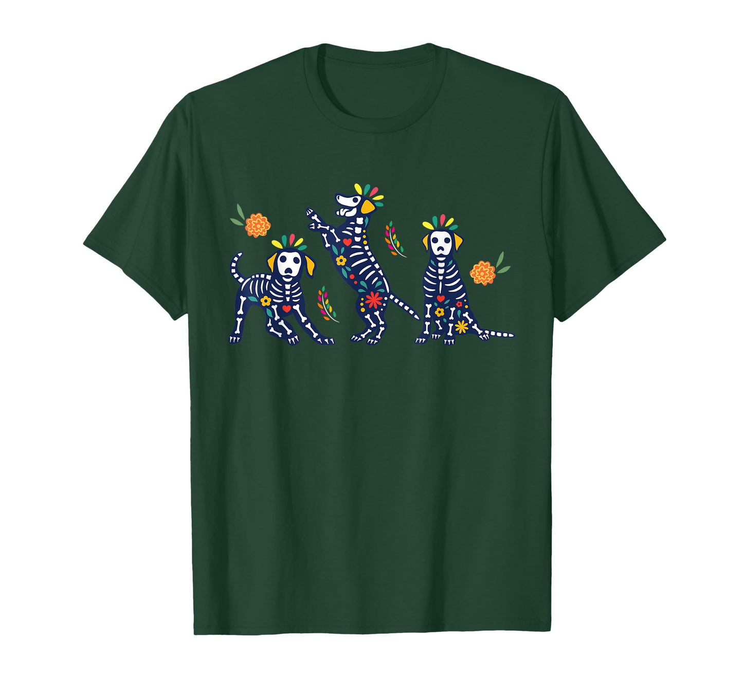 Day of the Dead Colorful Skeleton Dogs Mexican Halloween T-Shirt