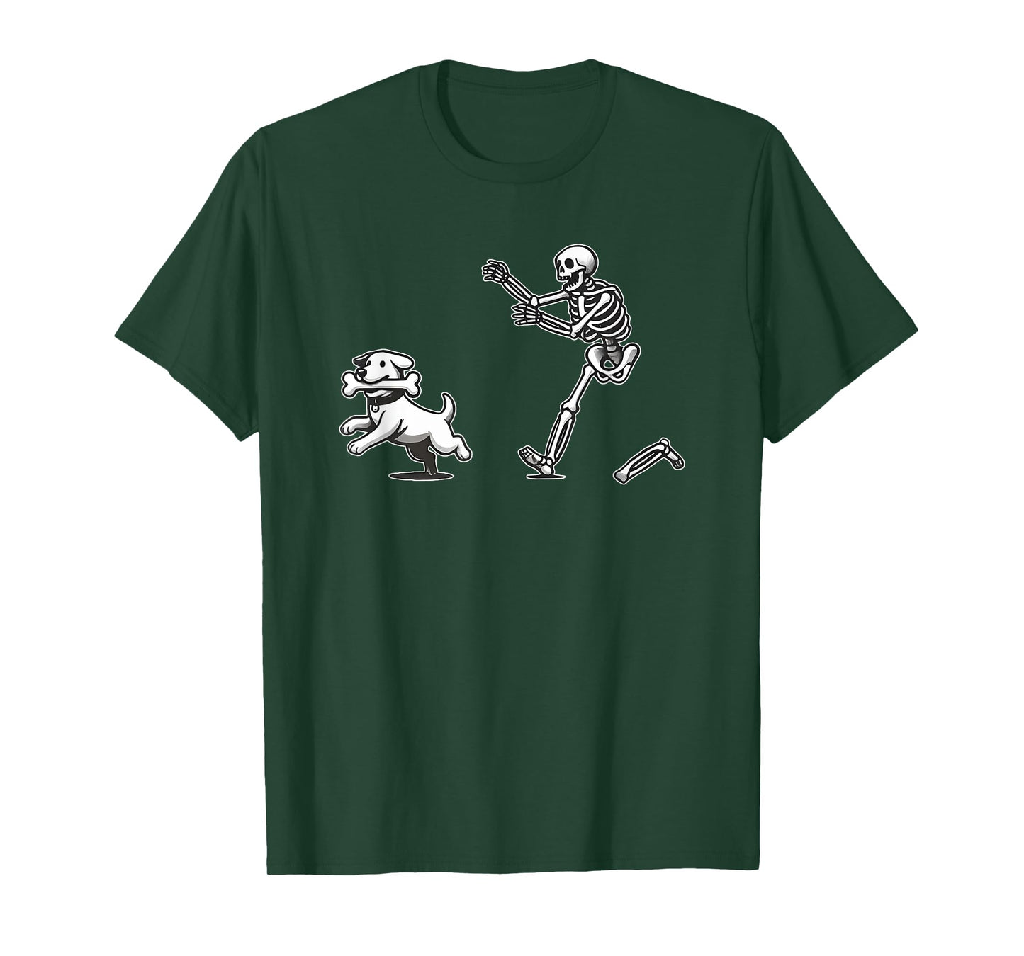 Halloween Dog, Funny Skeleton, Skeleton Chasing Dog Men Women T-Shirt