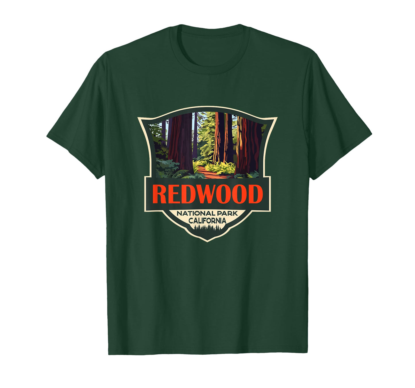 Redwood National Park Illustration Retro Badge T-Shirt