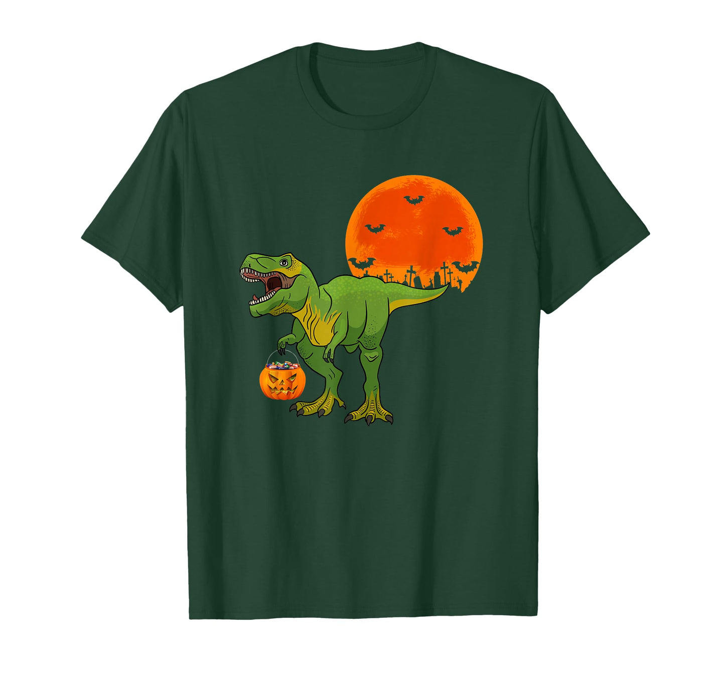 Halloween Dinosaur Shirt Boys T rex Pumpkin T-rex Candy Moon T-Shirt