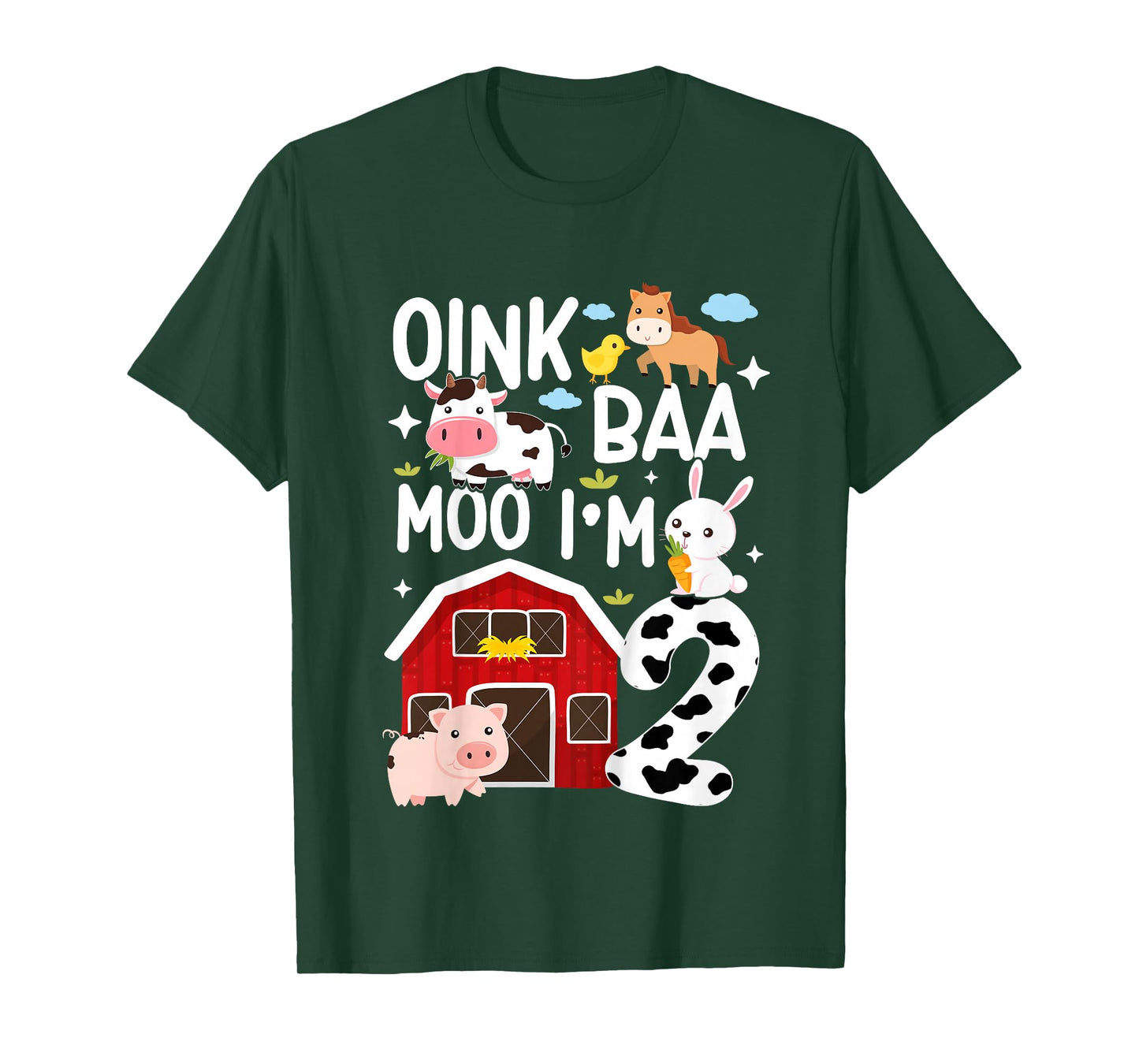 Oink Baa Moo I'm 2 Farm Animals 2nd Birthday For Kids T-Shirt