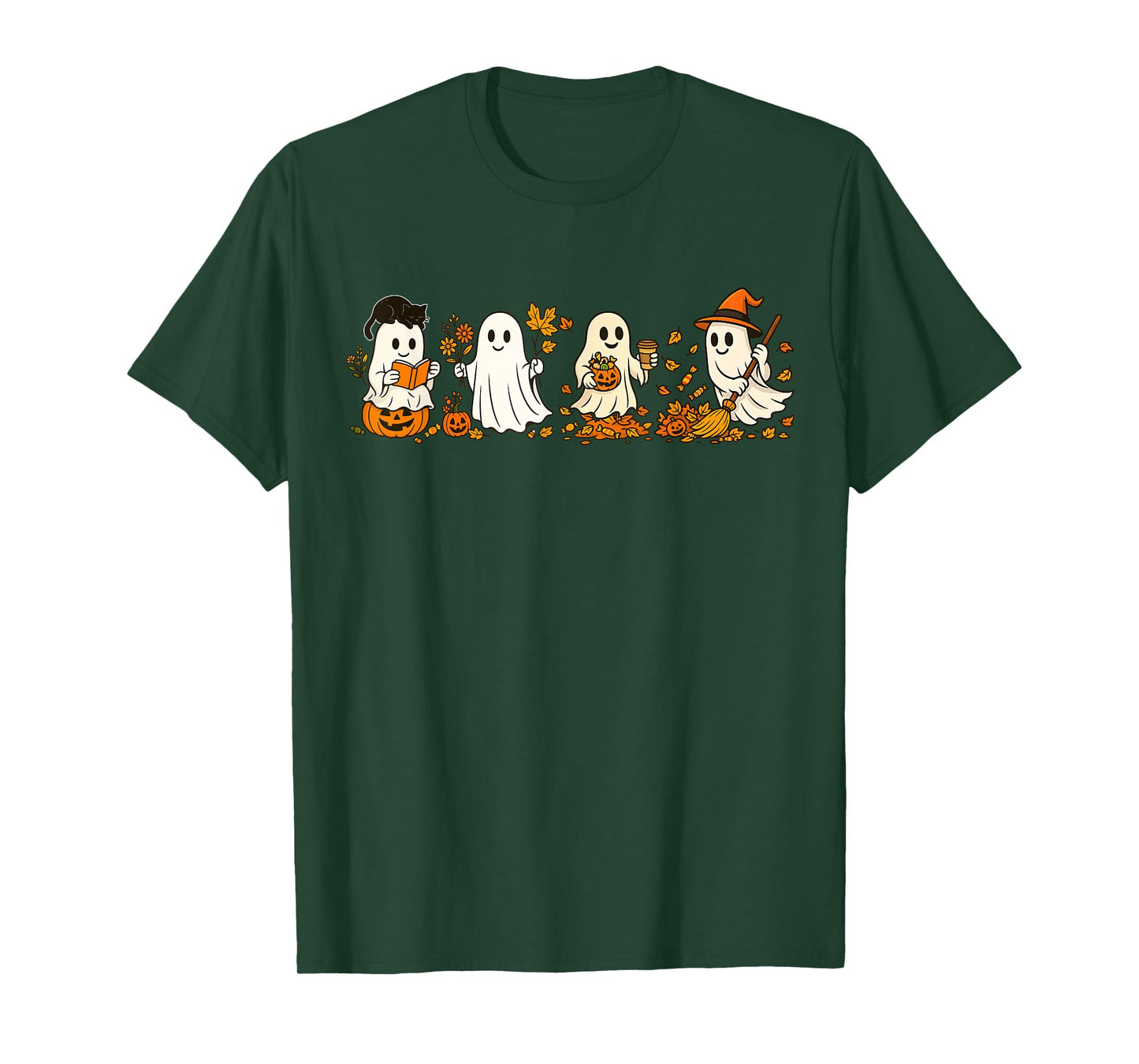 Cute Ghost Drinking Coffee Halloween Ghost Book Reading T-Shirt