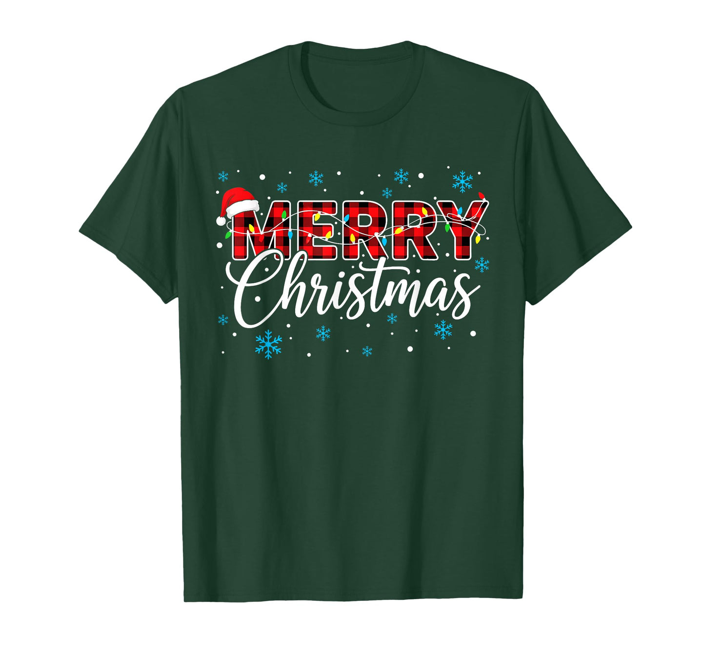 Funny Merry Christmas Buffalo Plaid Santa Hat Men Women Kids T-Shirt