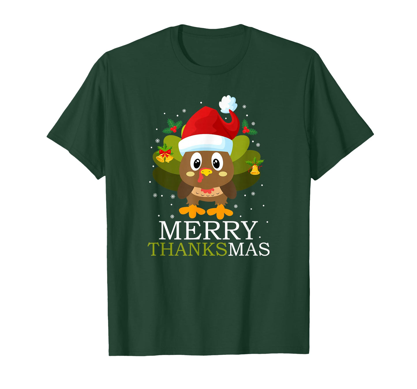 Merry Thanksmas Turkey Santa Hat Design T-Shirt