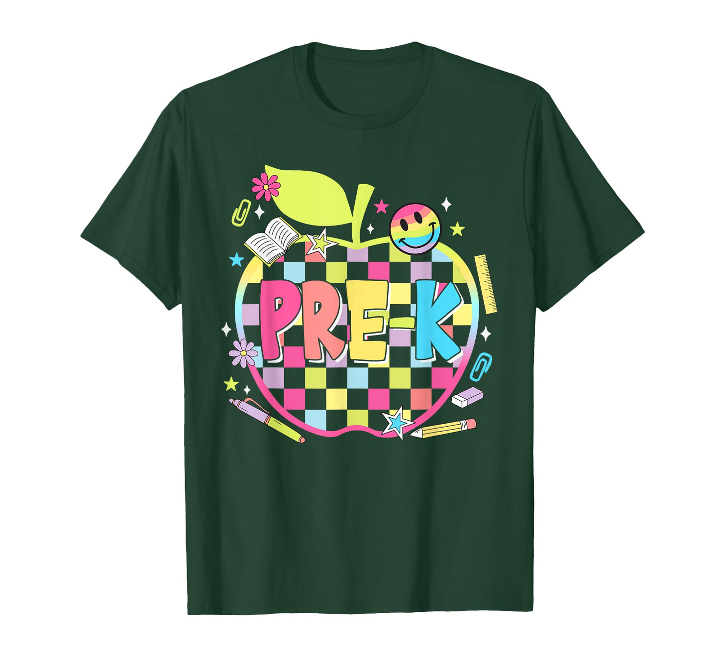 Pre-K Teachers Apples Retro Smile Face Back To School T-Shirt