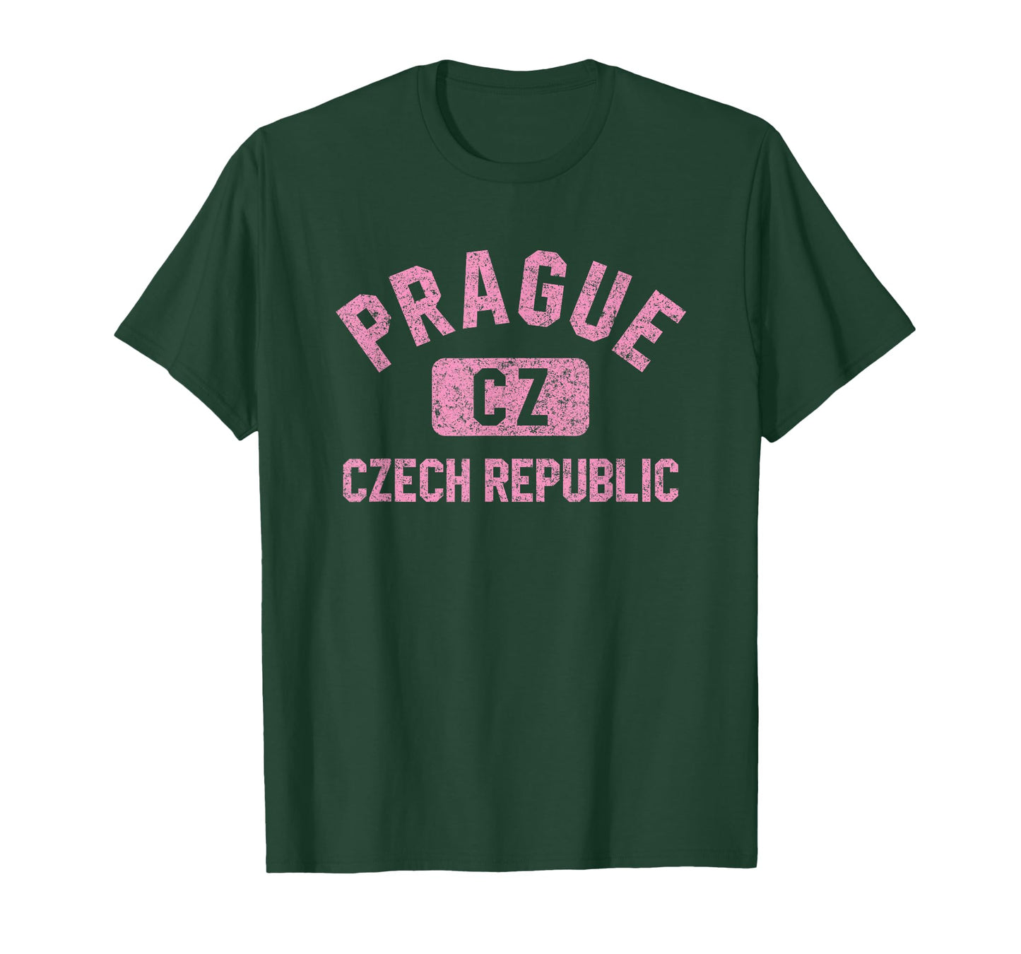 Prague Czech Republic Gym Style Distressed Pink Print T-Shirt