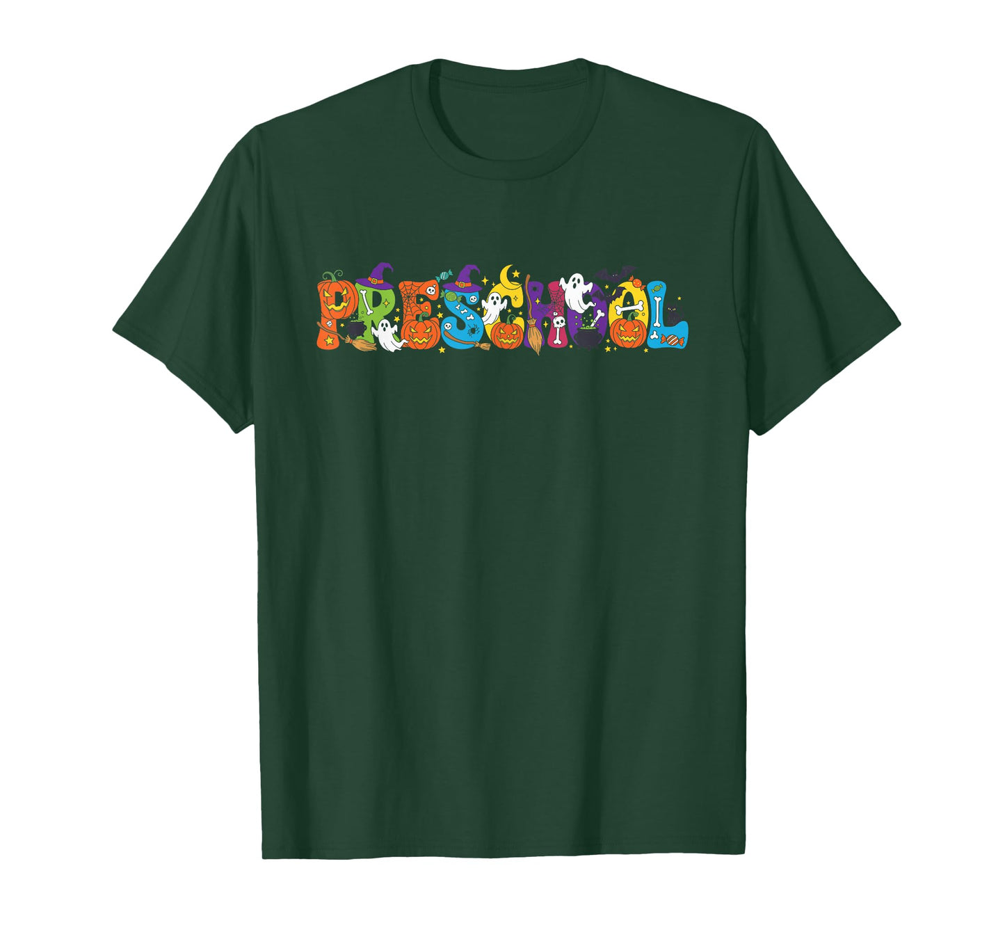 Preschool Pumpkin Ghost Skeleton Halloween Kids Mens Womens T-Shirt