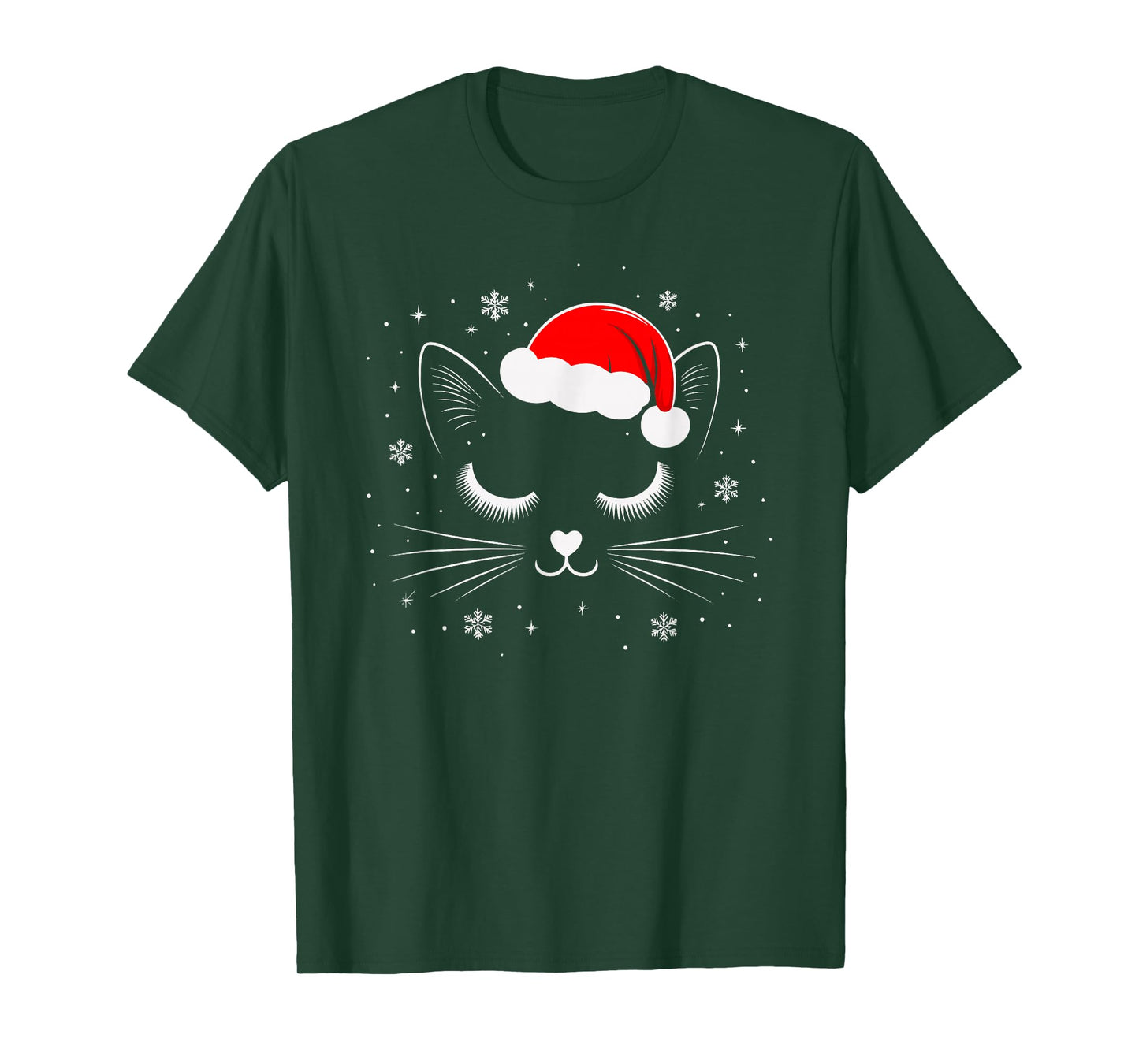 Cute Cat Face Christmas Santa Hat Xmas Women Girls T-Shirt