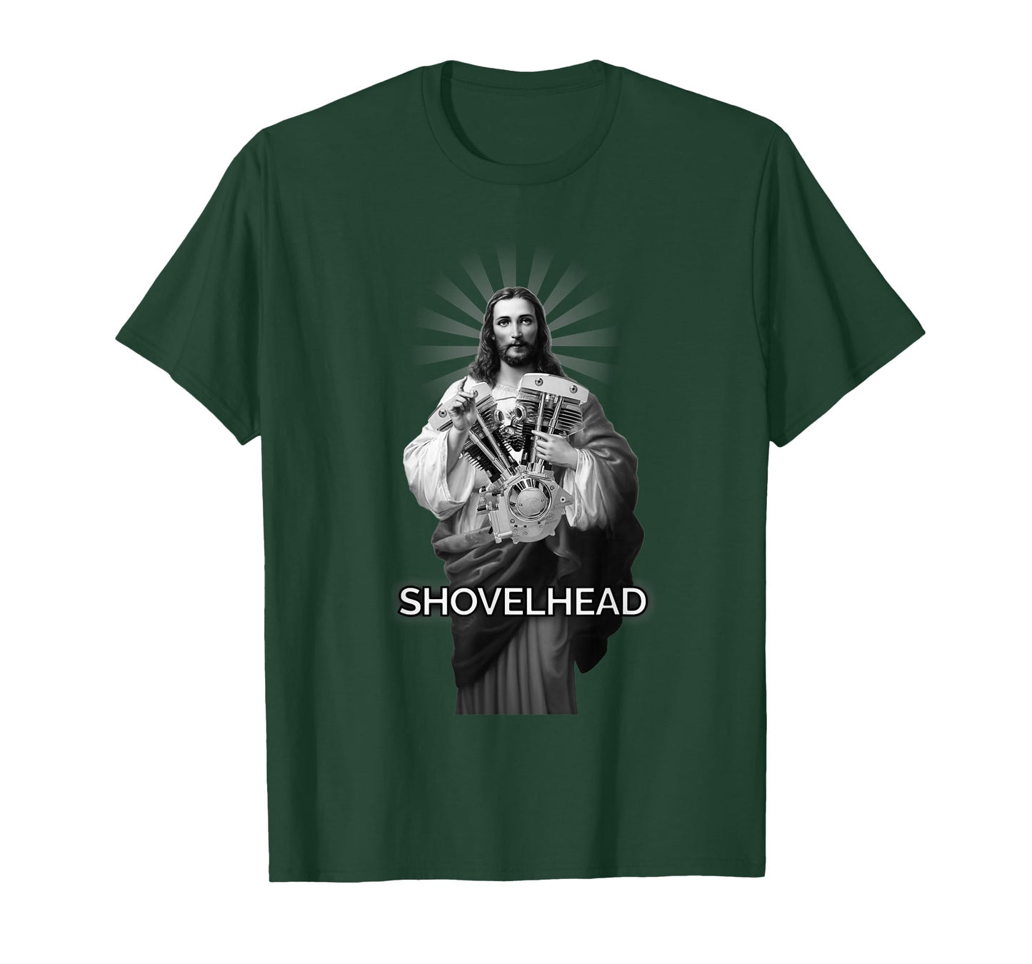 Cone Shovelhead BW HD Jesus Christ Retro Motorcycle Engine T-Shirt