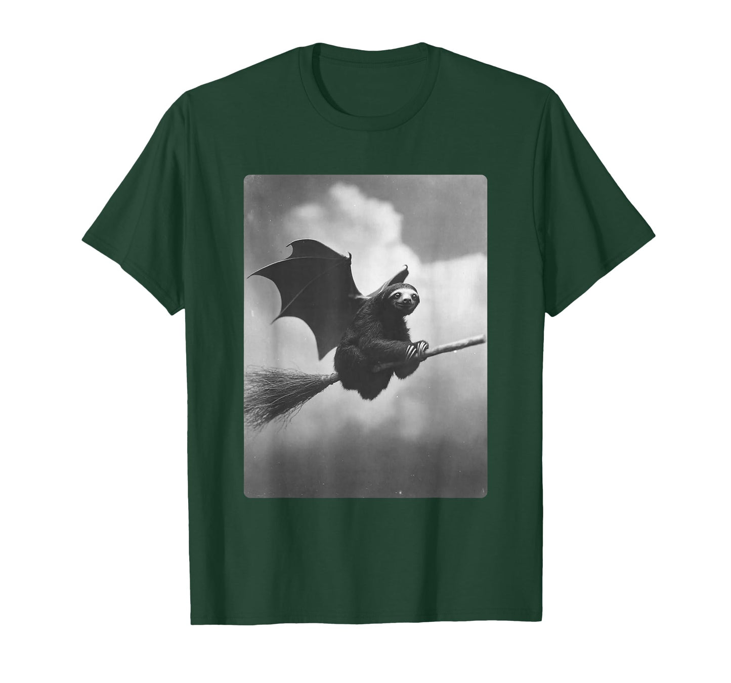 Gothic Sloth Witch Broom Bat Wings Spooky Halloween Animal T-Shirt