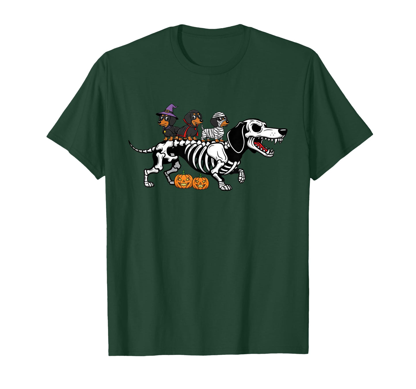 Dachshund Skeleton Mummy Witch Halloween Kids Mens Womens T-Shirt