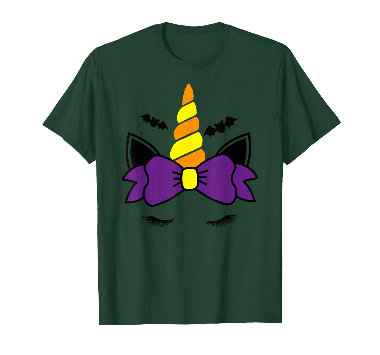 Unicorn Face Eyelashes Bow Bat Scary Halloween Costume T-Shirt