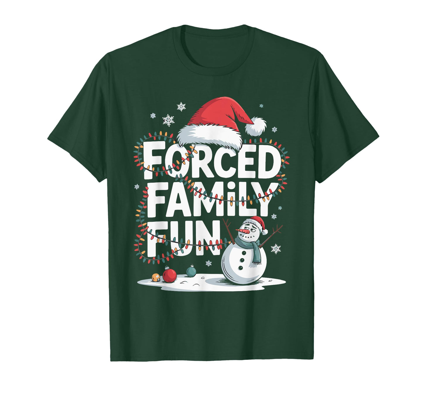 Grumpy Snowman Forced Family Fun Xmas Lights Kids Men Women T-Shirt