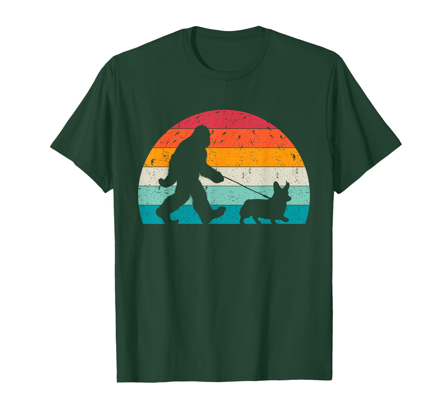 Bigfoot Walking a Dog Funny Corgi Lovers Dog Dad T-Shirt for Men Women Kids