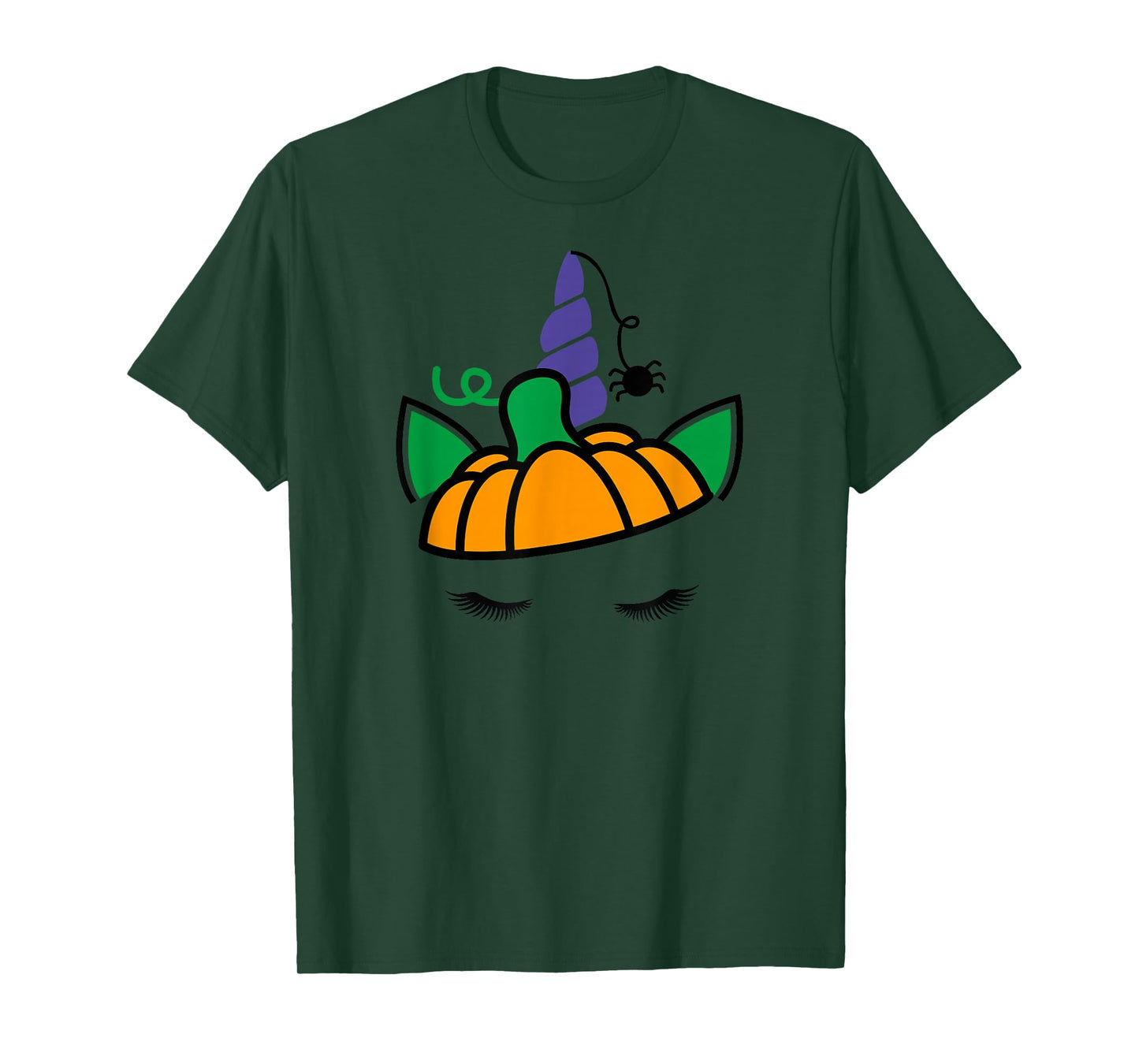 Unicorn Face Eyelashes Pumpkin Spider Halloween Costume T-Shirt