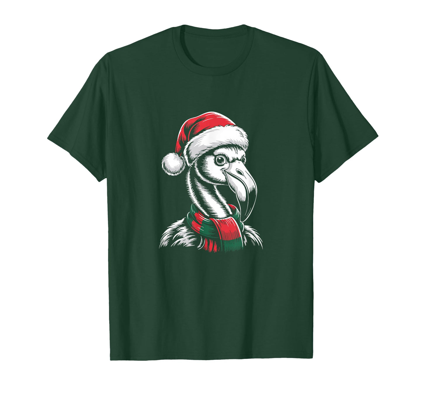 Flamingo Xmas Santa Hat Scarf Christmas Costume T-Shirt
