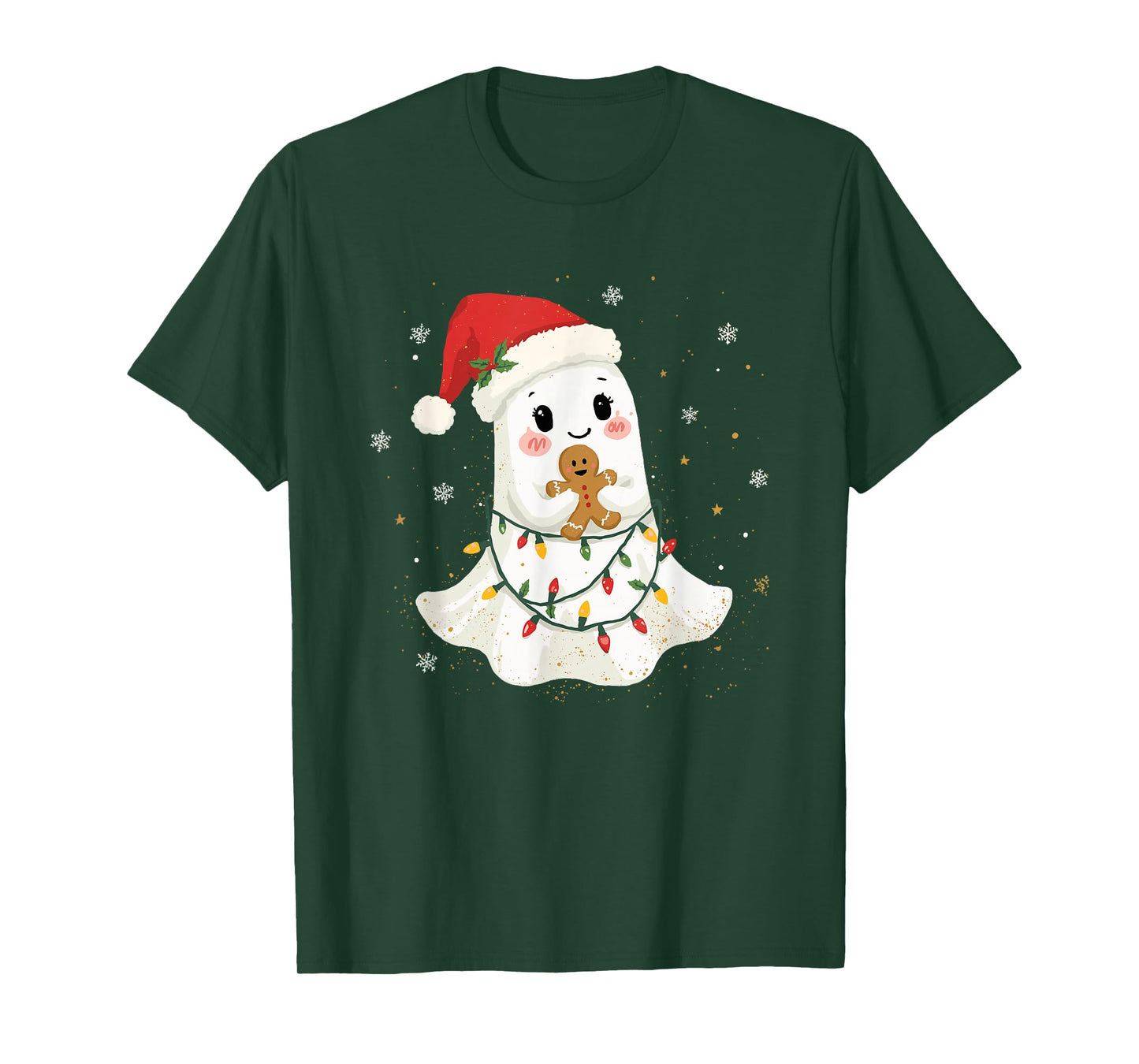 Cute Ghost Santa Hat Spooky Christmas Funny Holiday T-Shirt