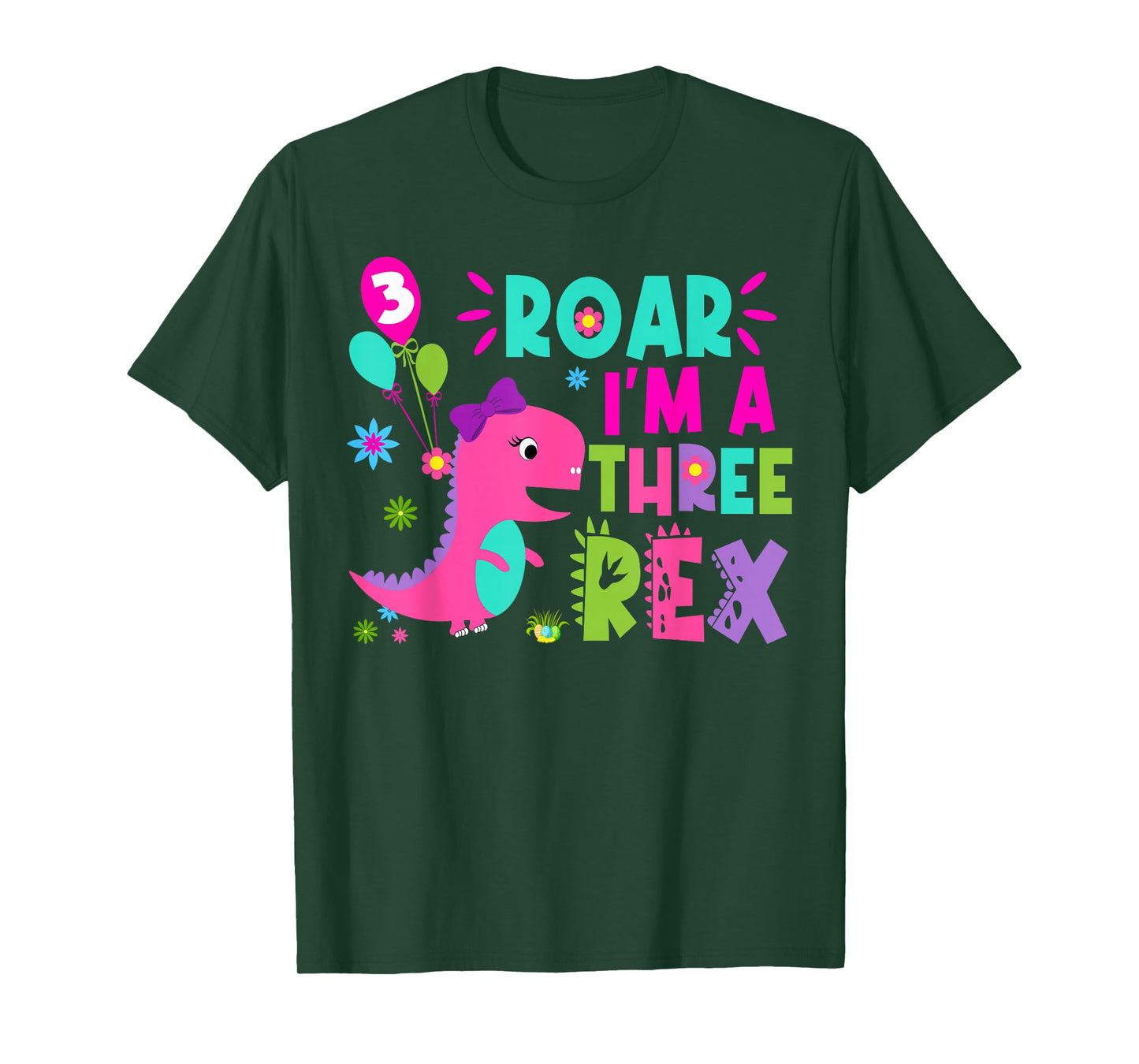 Roar I'm A Three Rex Birthday Girl Dinosaur Lover 3 Year Old T-Shirt