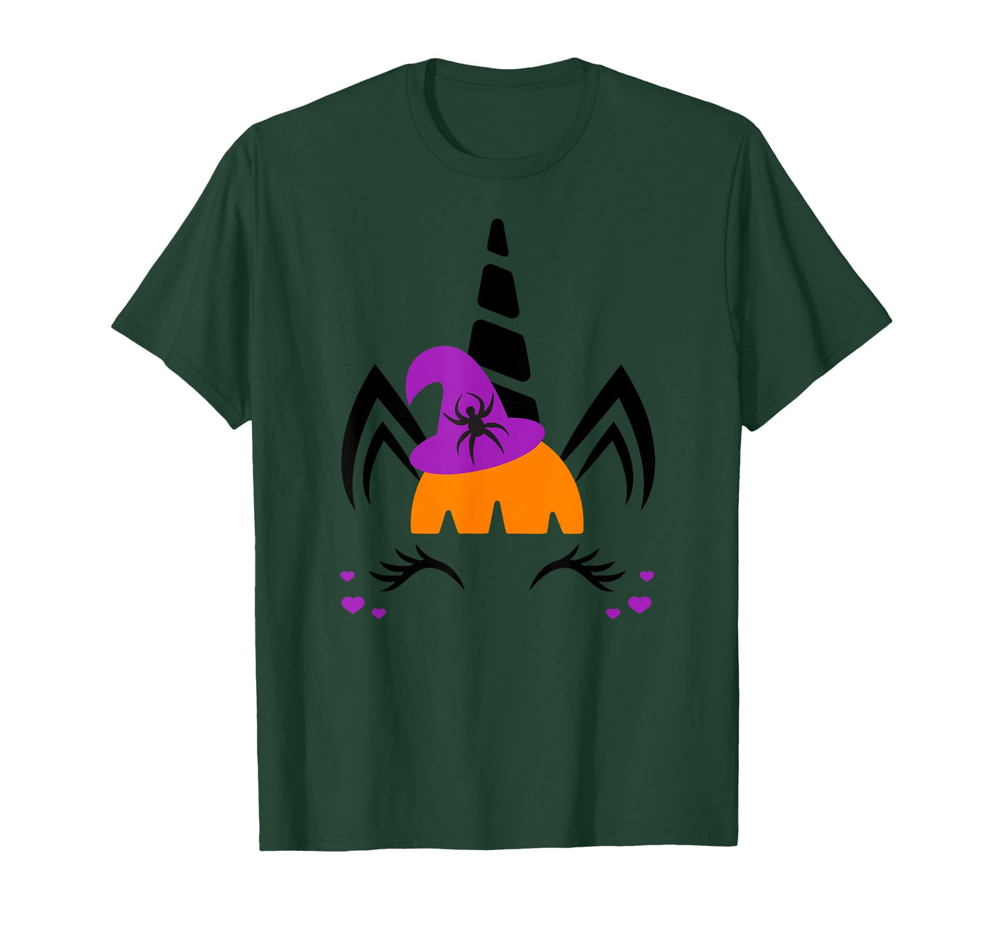 Unicorn Face Eyelashes Spider Witch Hat Halloween Costume T-Shirt