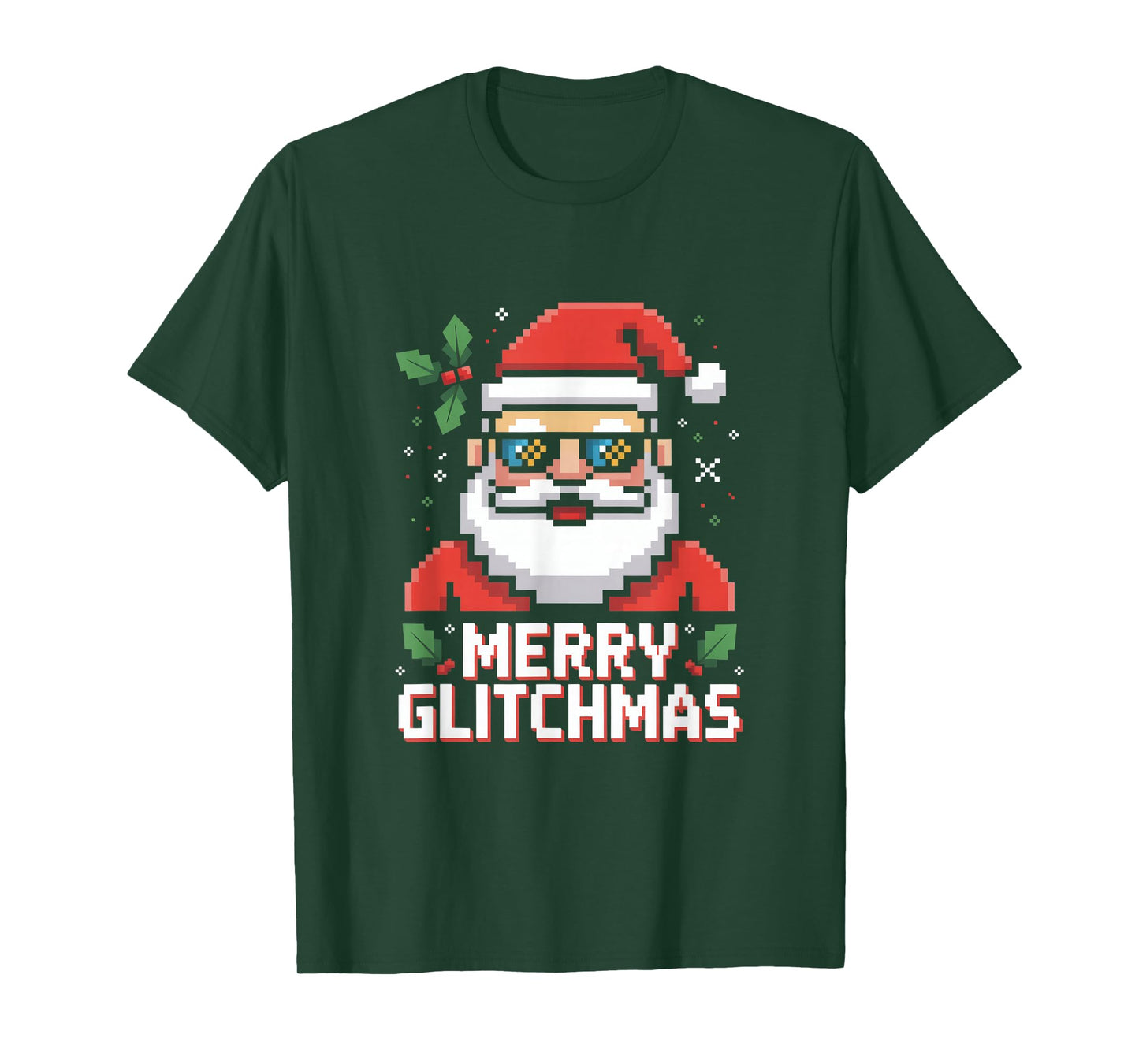 Merry Glitchmas Pixel Santa Retro Gaming Christmas T-Shirt