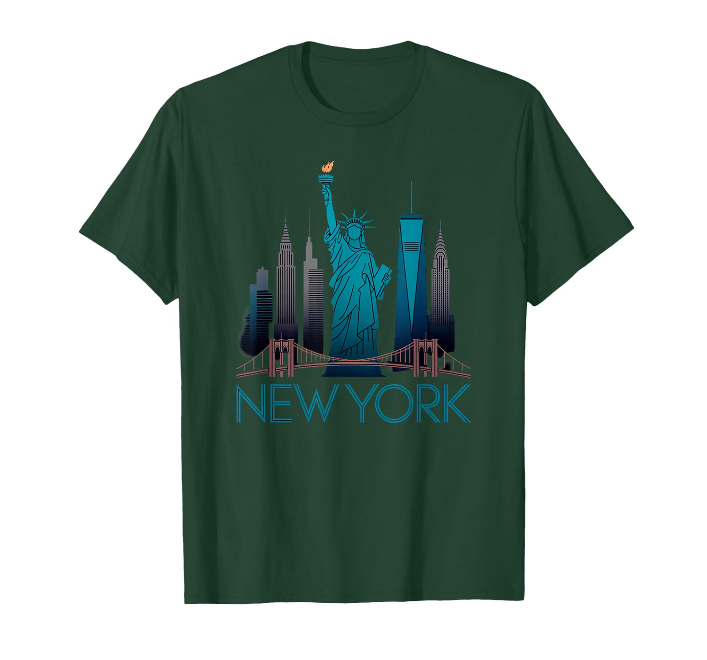 New York Skyline Reflection Liberty Poster-Style Illustratio T-Shirt