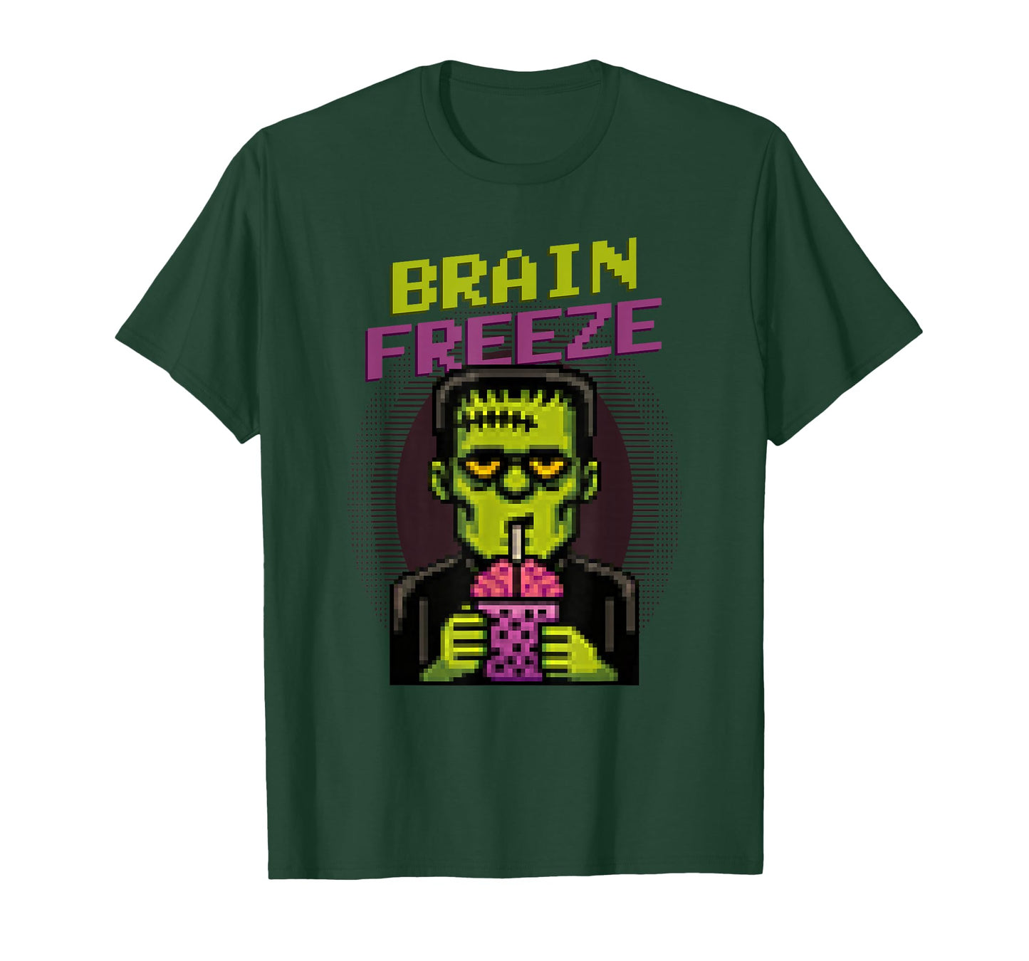 Brain Freezing Funny Pixel Art Frankenstein Halloween T-Shirt