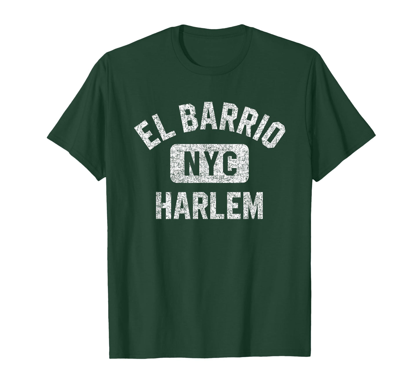 El Barrio Harlem NYC Gym Style Distressed White Print T-Shirt