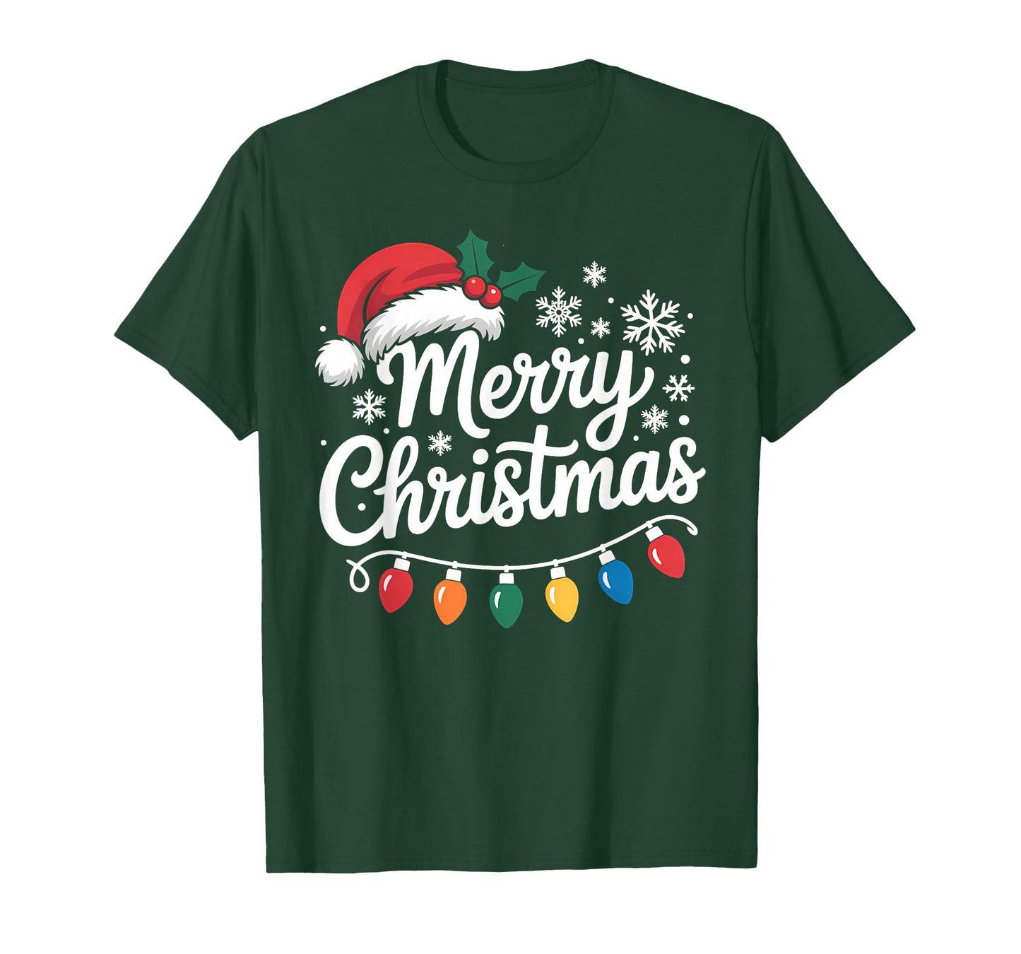 Merry Christmas Lights Santa Hat Xmas Family Matching Pajama T-Shirt