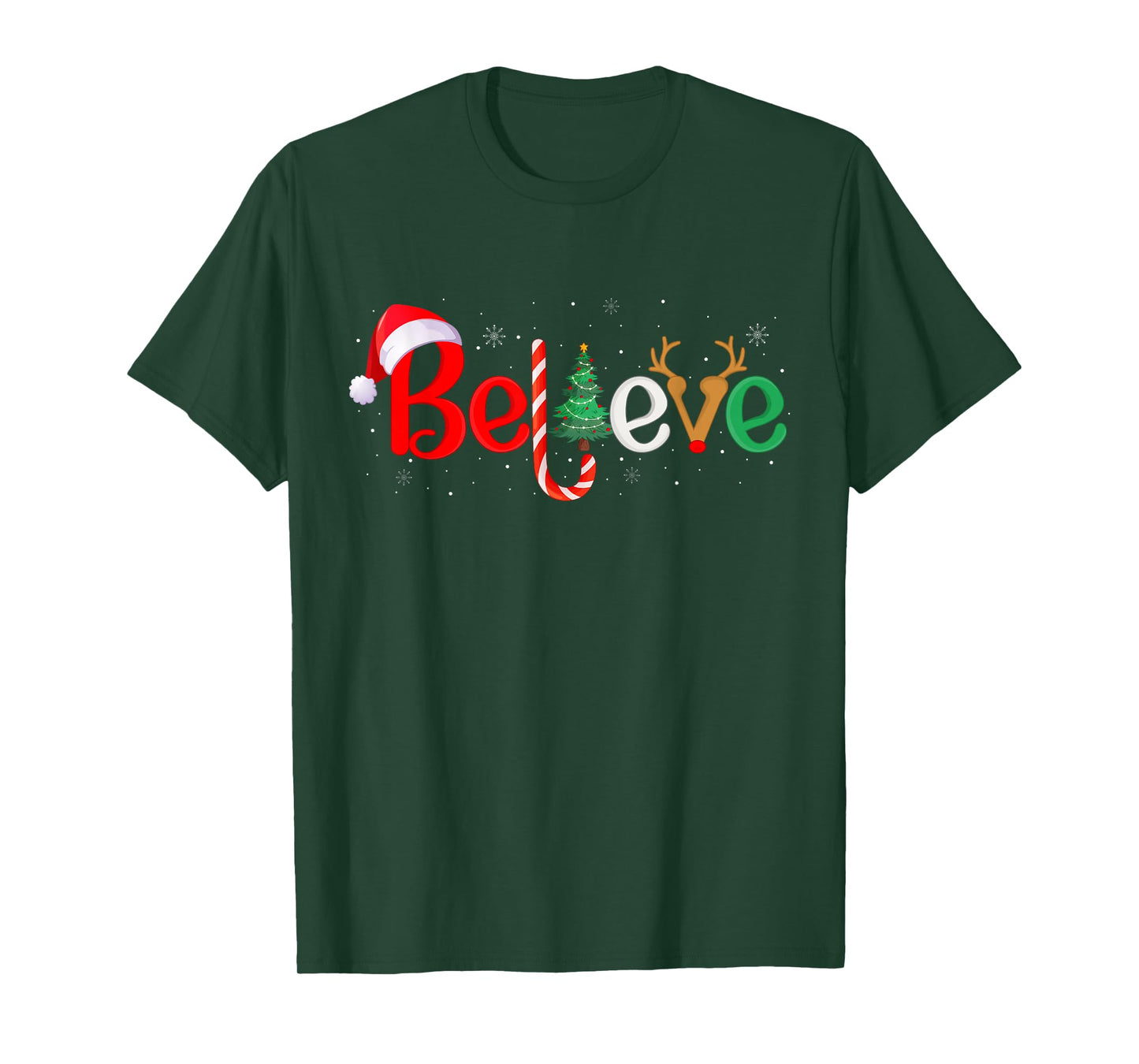 Believe Xmas Family Matching Funny Reindeer Santa Christmas T-Shirt