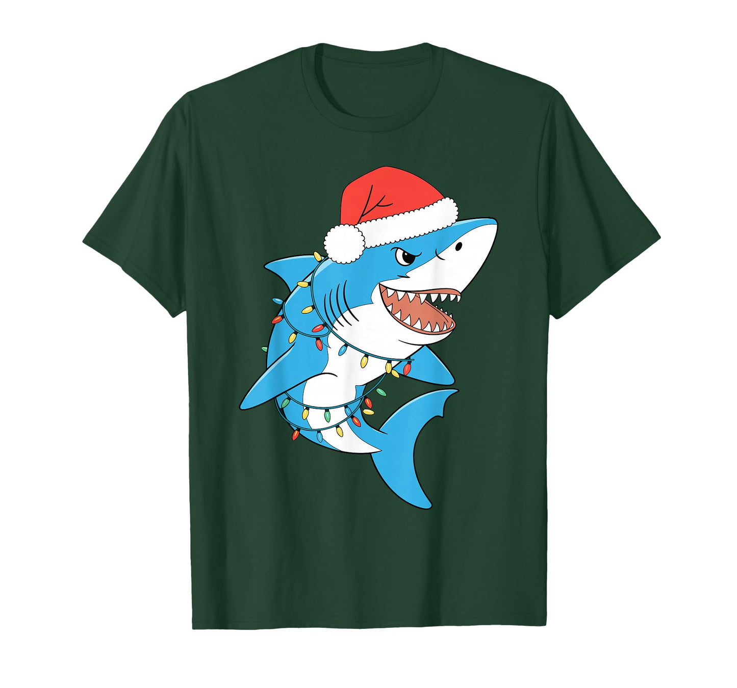 Santa Shark Christmas Lights Sharkmas Tree Xmas Boys Men Tee T-Shirt