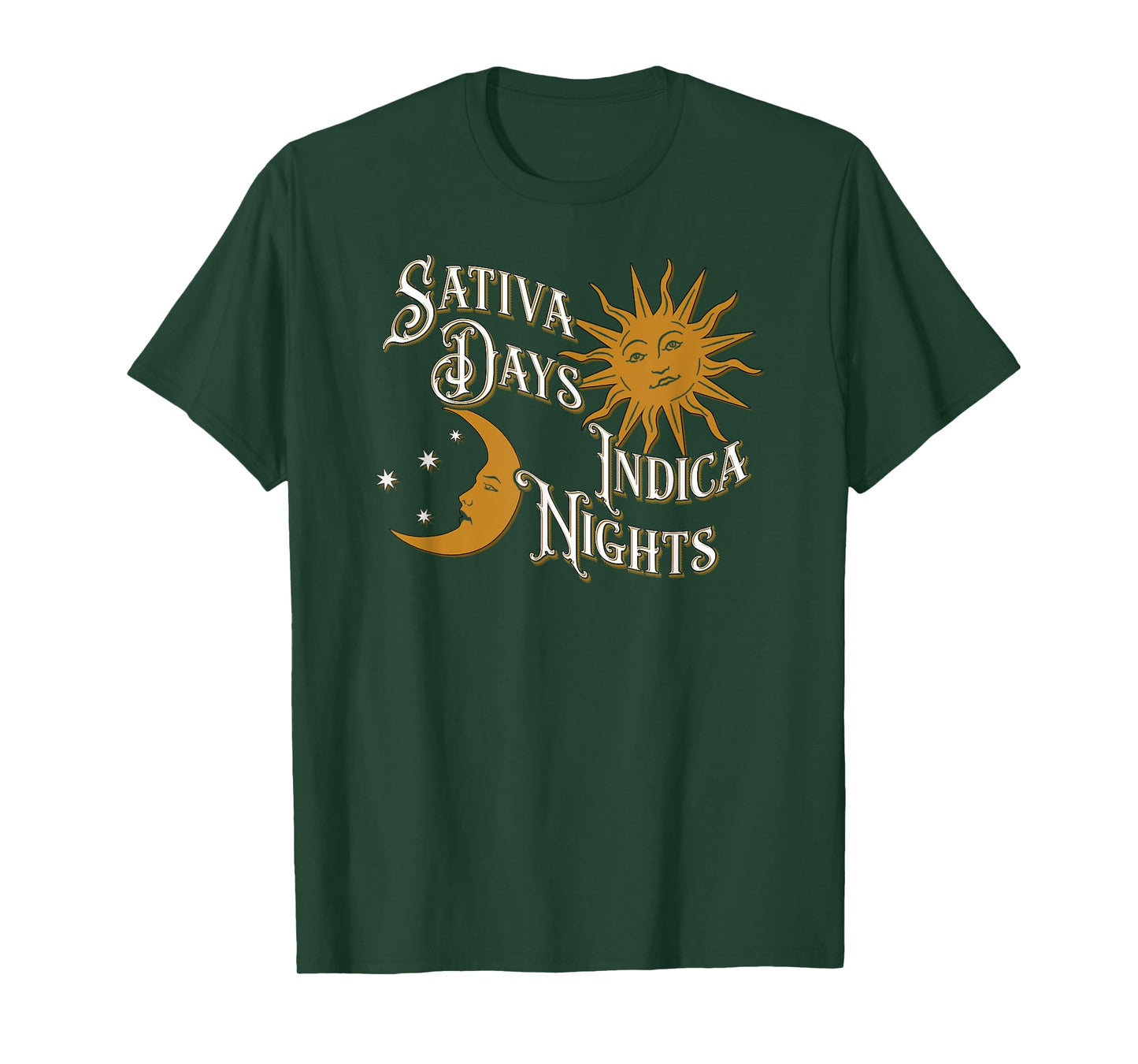 Vintage Sativa Days Indica Nights Sun Moon Cannabis 420 T-Shirt