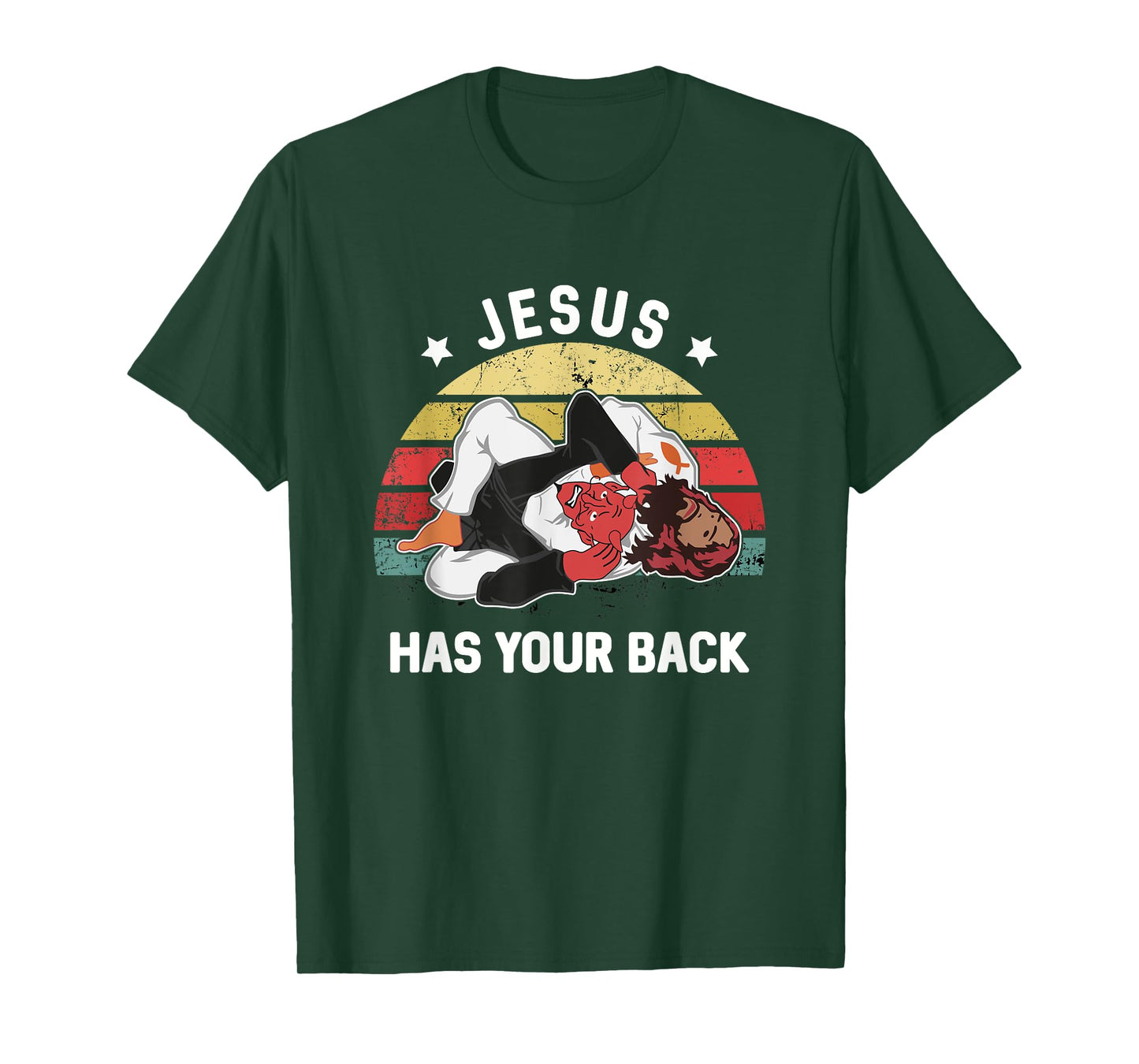 Jesus Has Your Back Jiu Jitsu Retro Christian T-Shirt