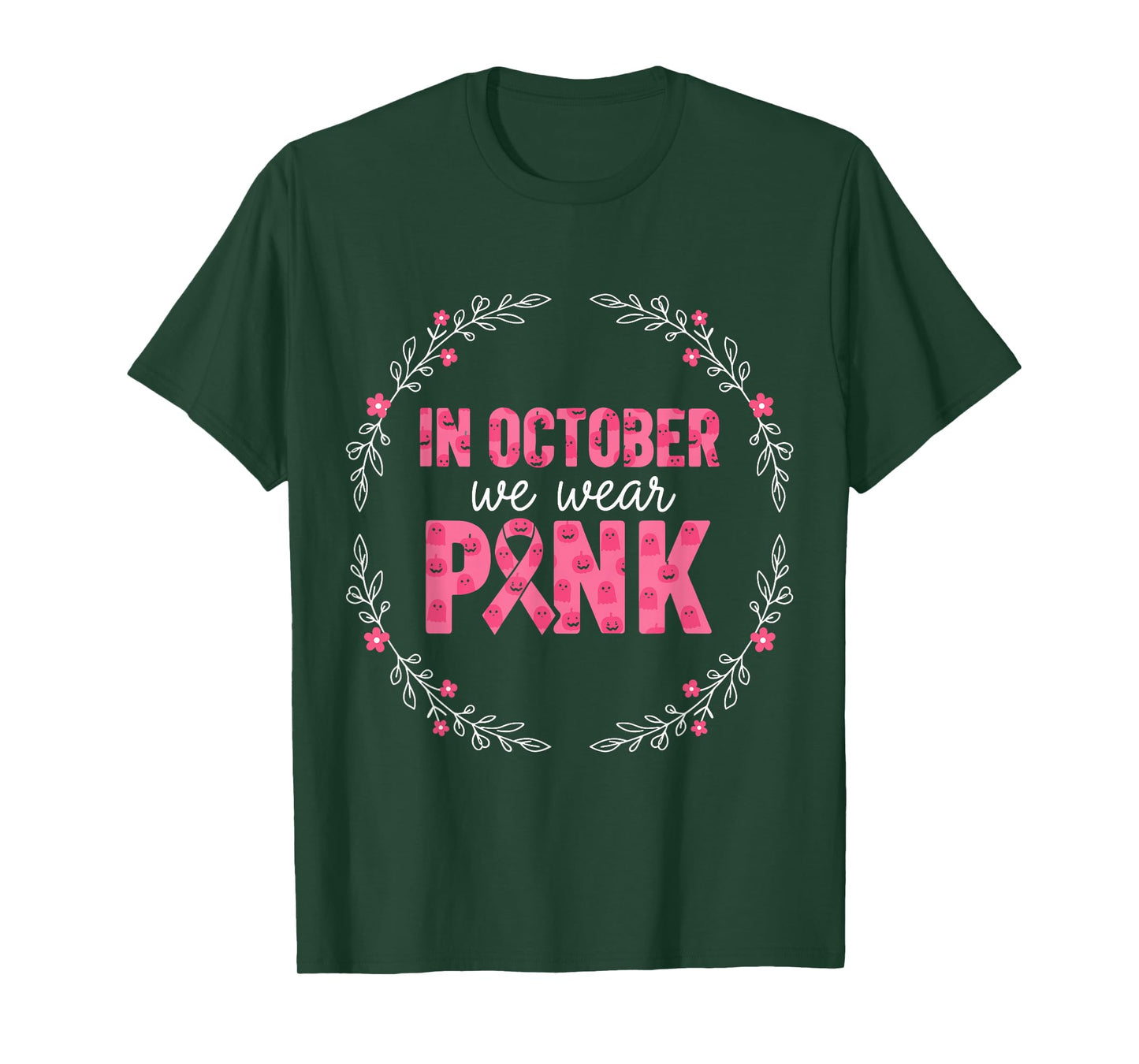 October Pink Ghost Ribbon Breast Cancer Theme T-Shirt