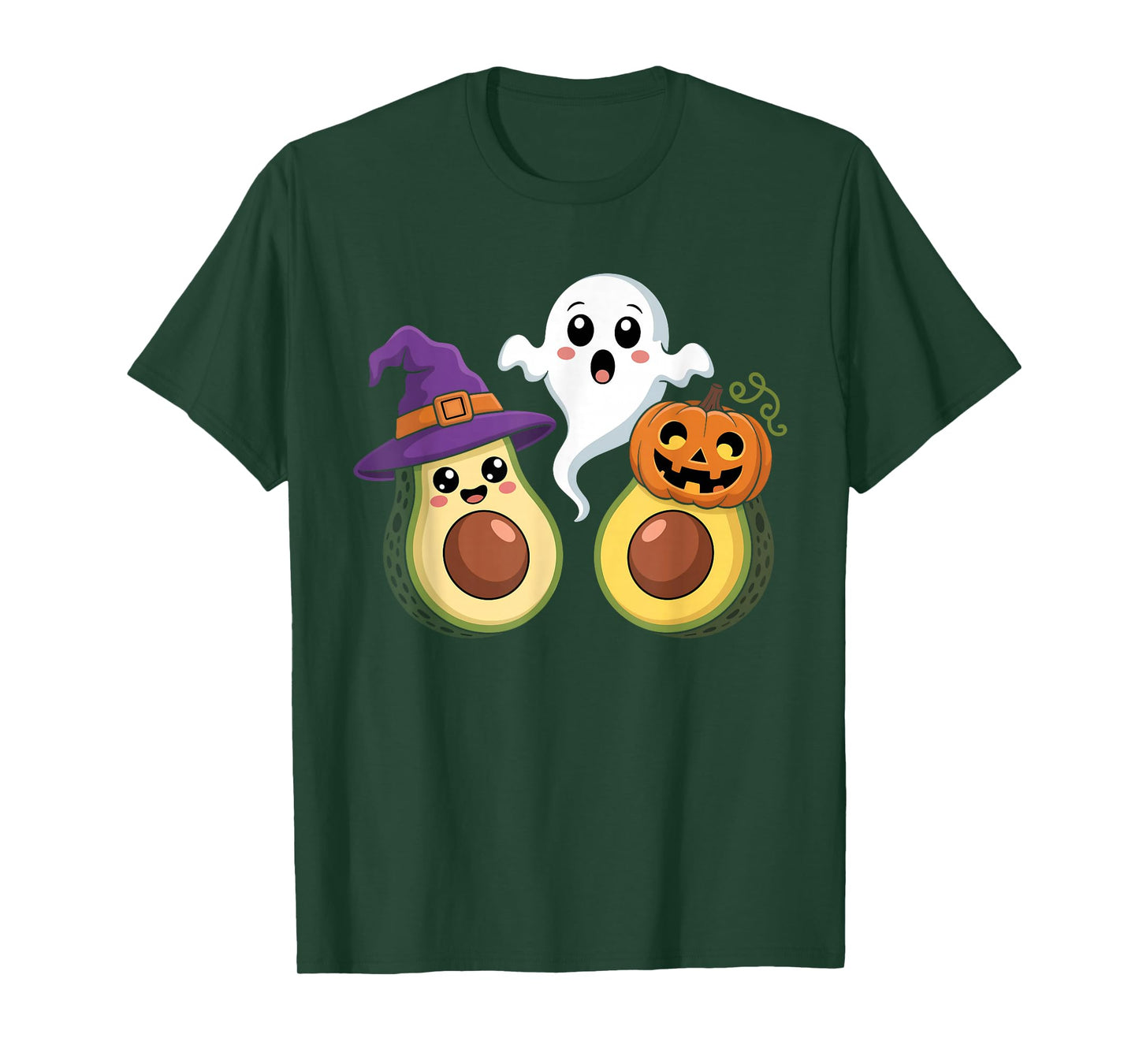 Cute Halloween Avocado Ghost Pumpkin Funny Spooky Women Men T-Shirt