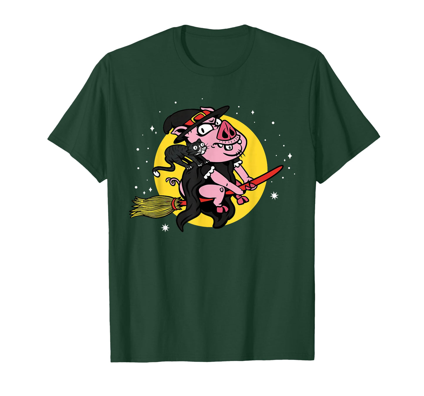 Witch Pig Halloween Cat Funny Costume Design T-Shirt