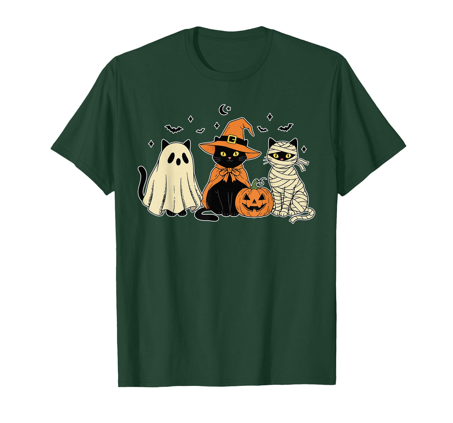 Cute Black Cats in Witch Mummy Ghost Costume Kitty Halloween T-Shirt