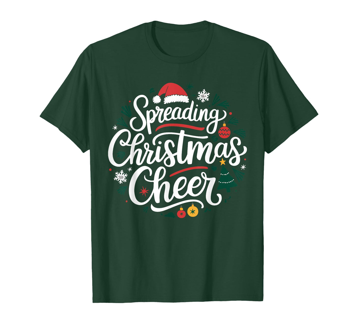Spreading Christmas Cheer Santa Hat Snowflakes Holiday Xmas T-Shirt