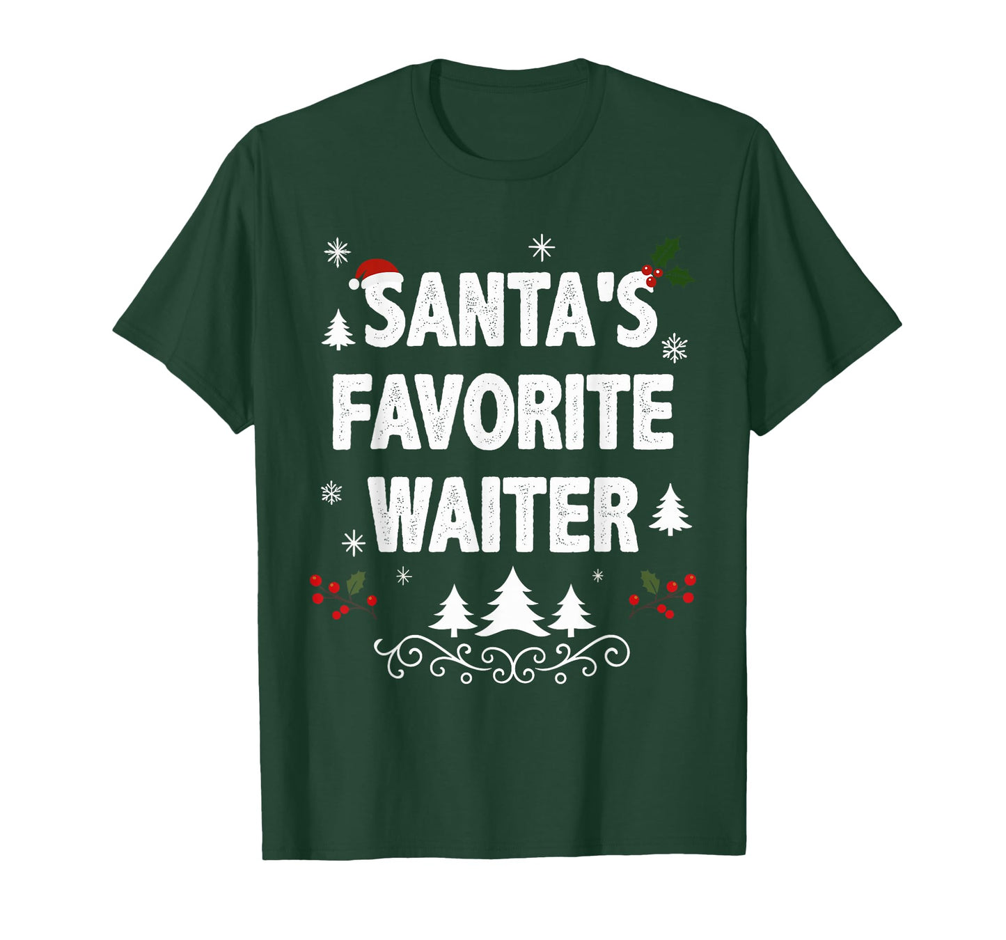 Santa's Favorite Waiter Funny Holiday Christmas Pajamas T-Shirt
