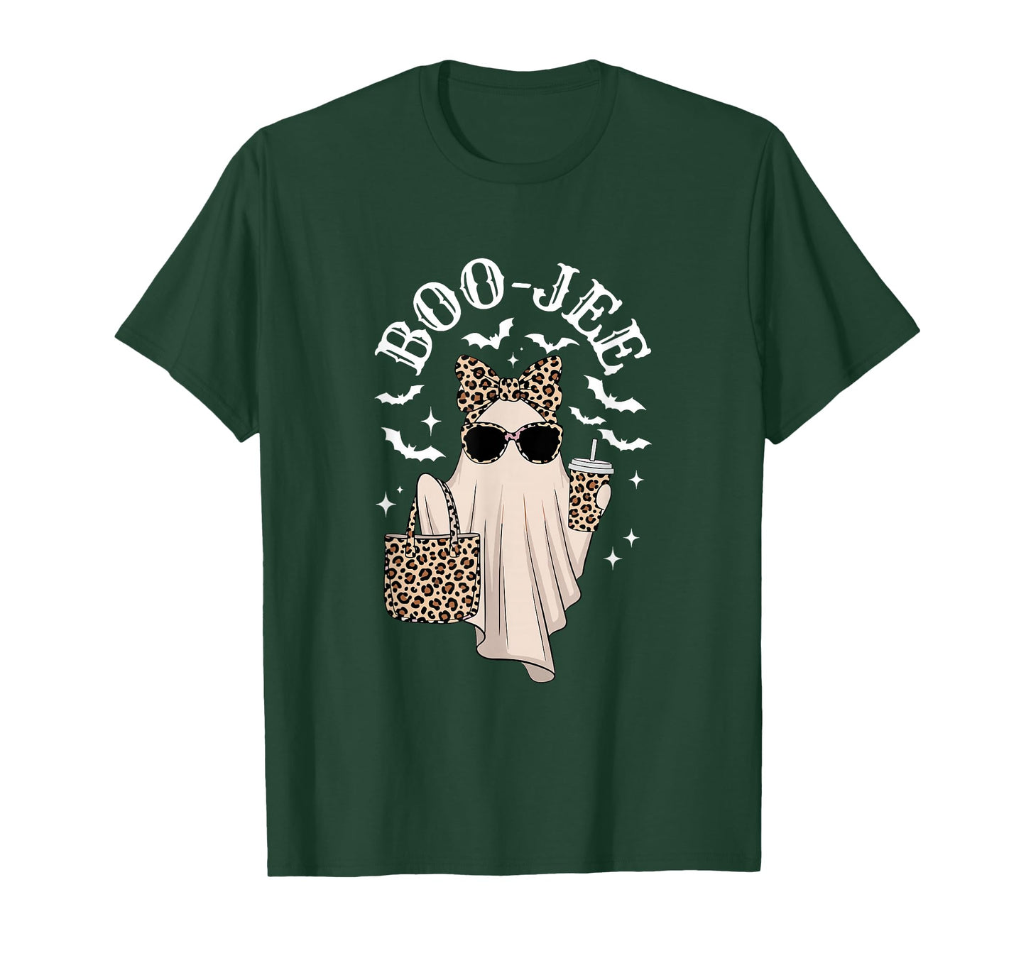 Coquette Leopard Ghost Coffee Boo-JEE Halloween Boujee Ghost T-Shirt