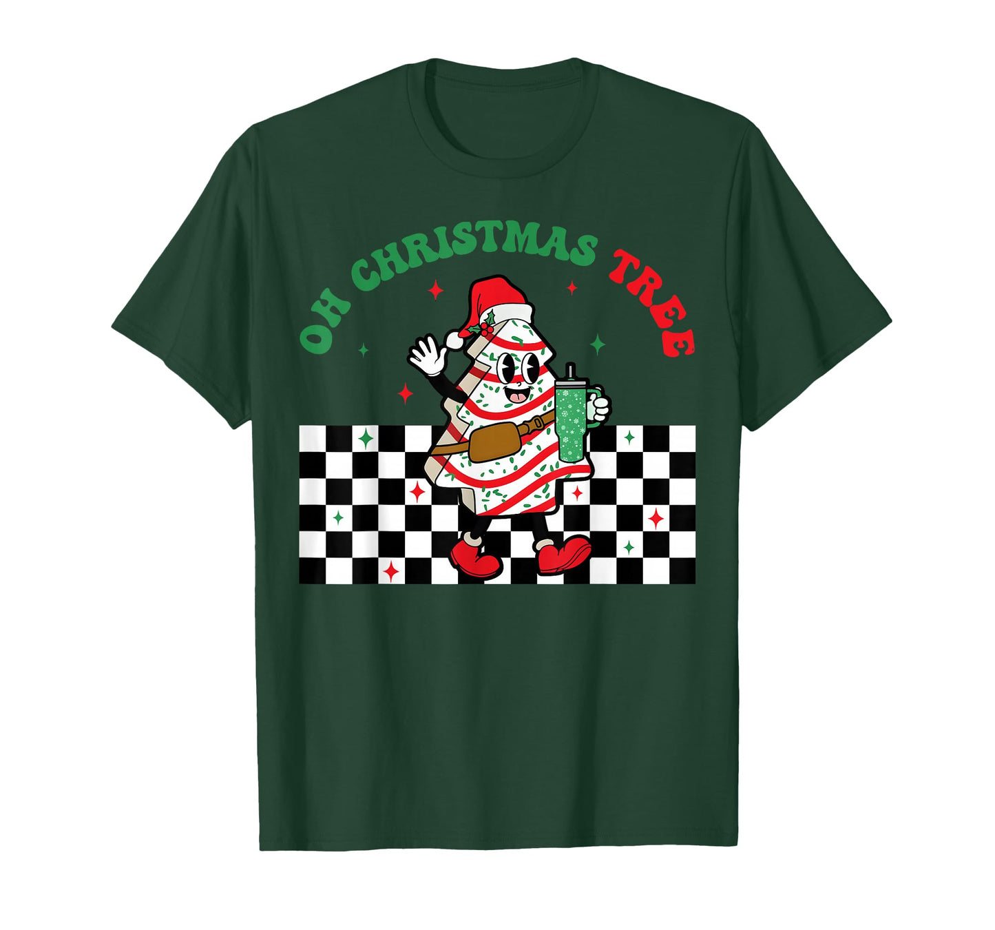 Groovy Checkered Oh Christmas Tree Cakes for Cake Lovers T-Shirt