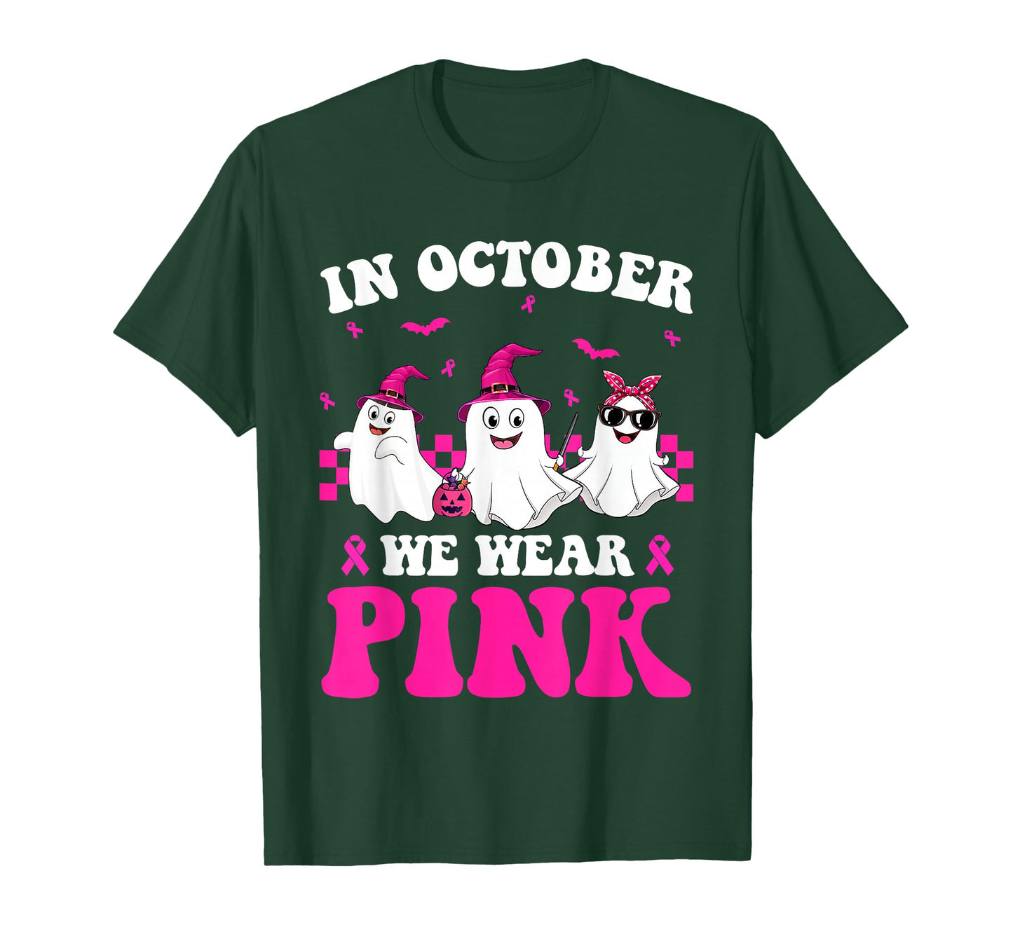 in October We Wear Pink Ghost Boo Halloween Breast Cancer T-Shirt