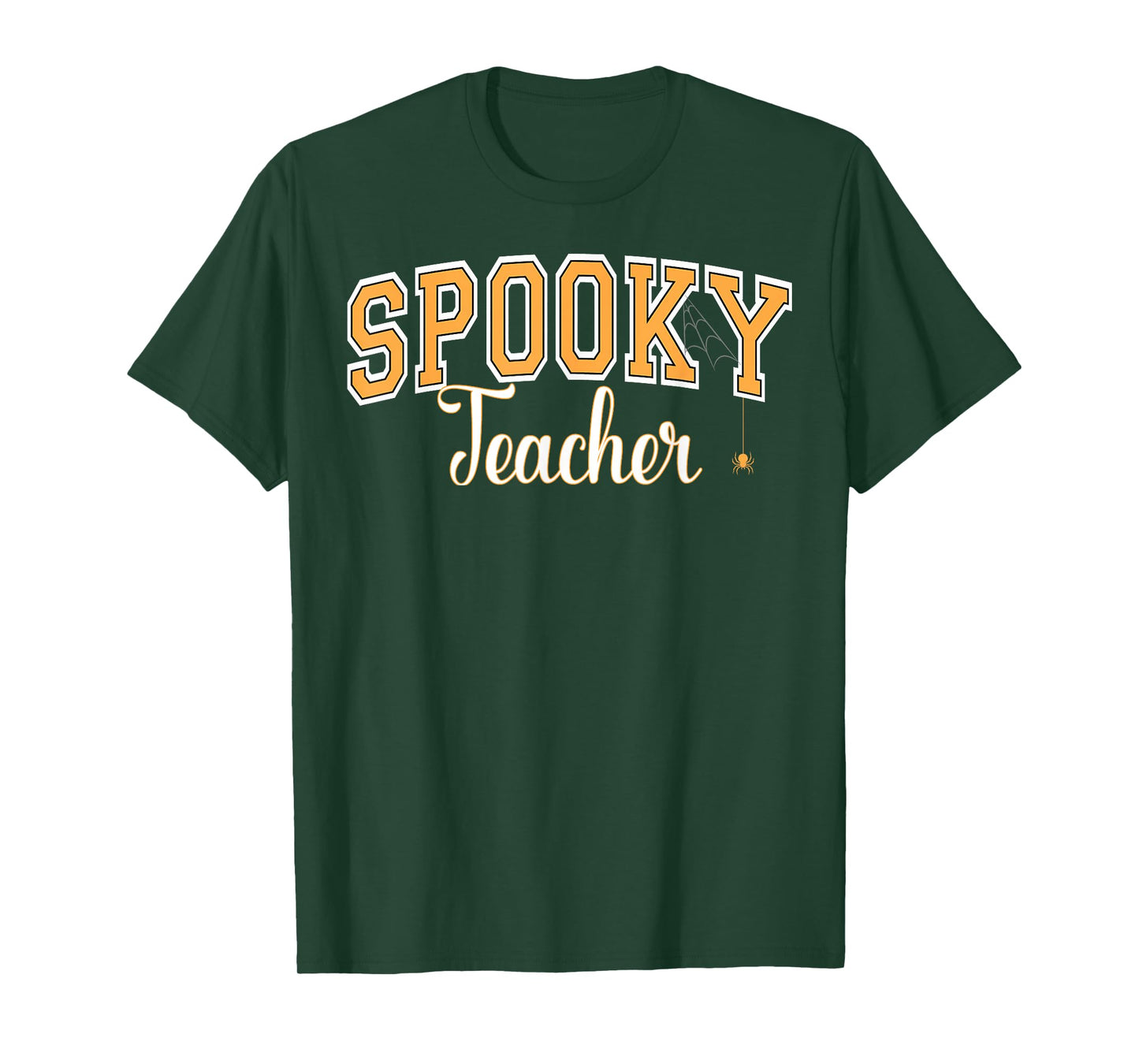 Spooky Teacher Halloween Spider Varsity Orange Letters T-Shirt