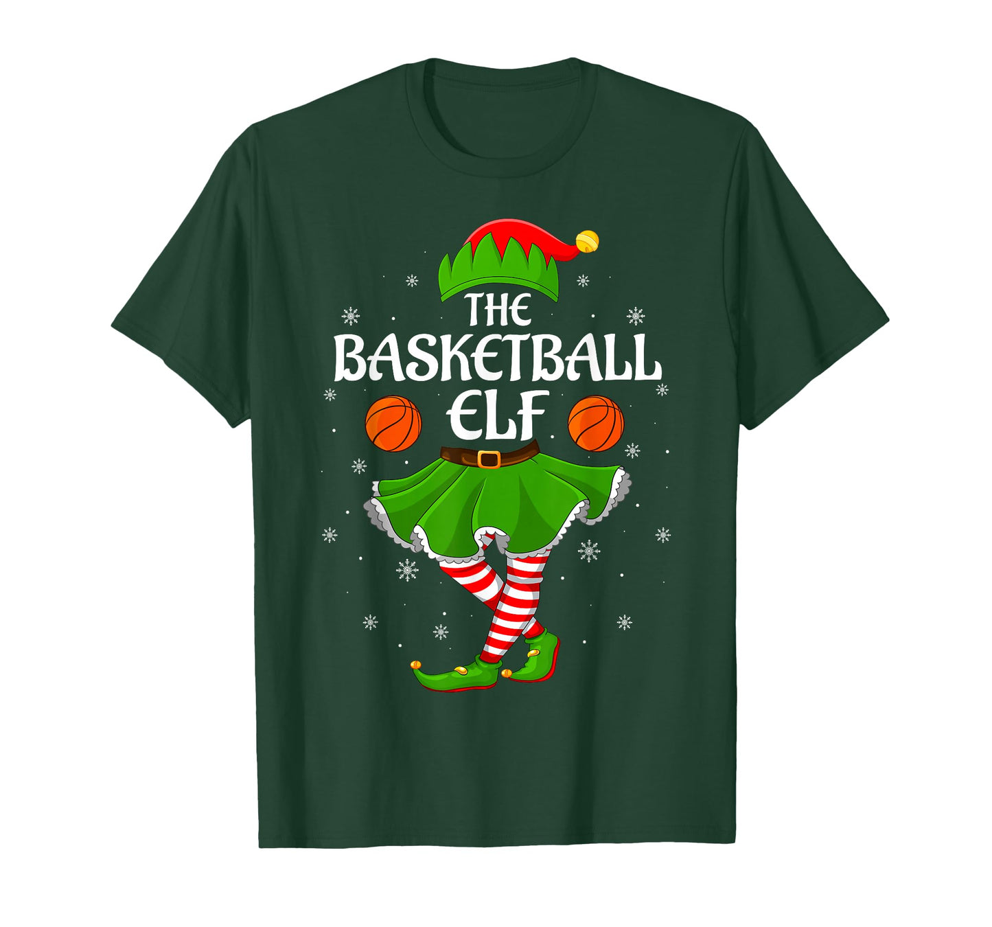Basketball Elf Christmas Family Girls Women Elf Squad Xmas T-Shirt