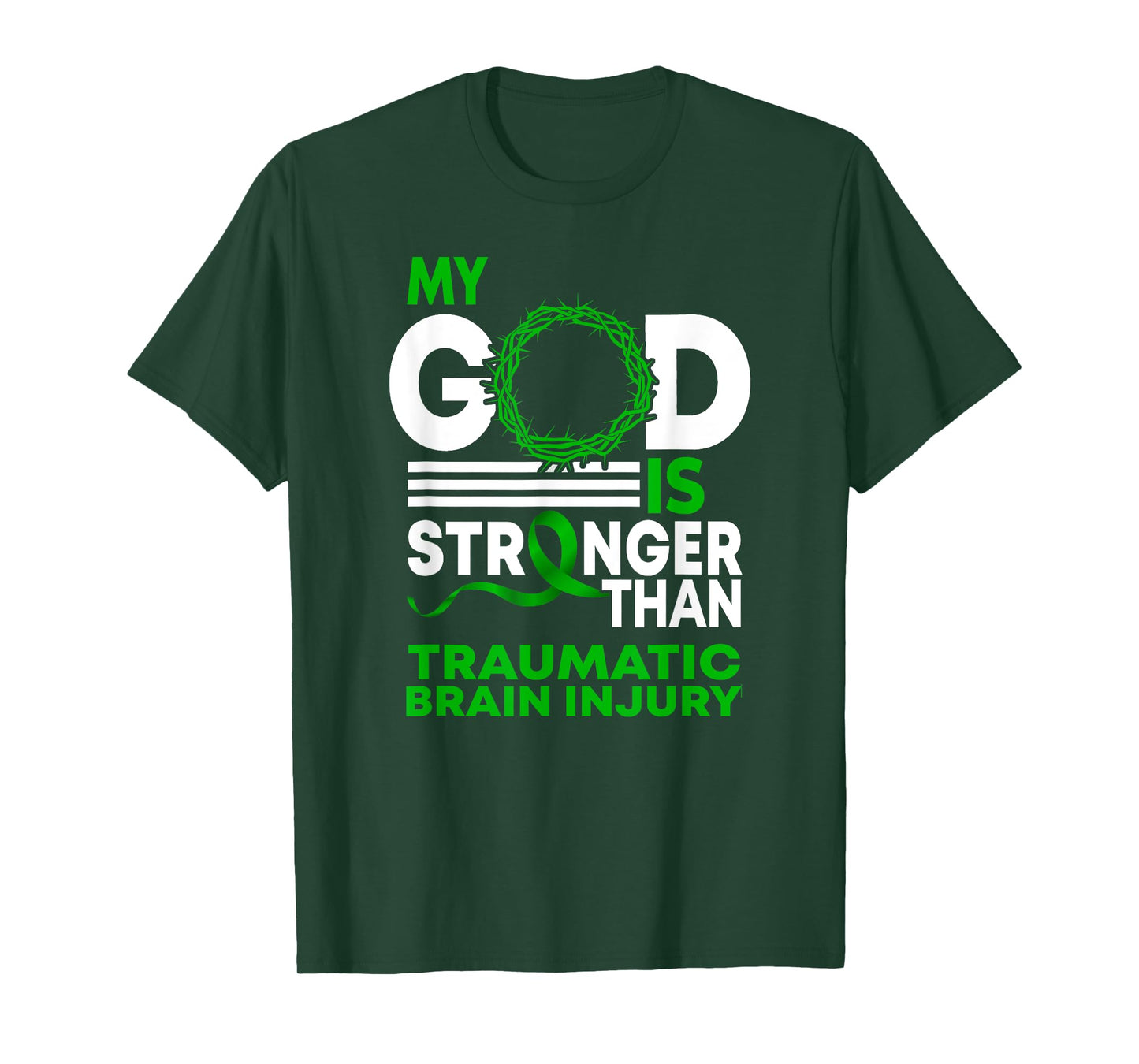 My God Stronger Than Traumatic Brain Injury Awareness Ribbon T-Shirt